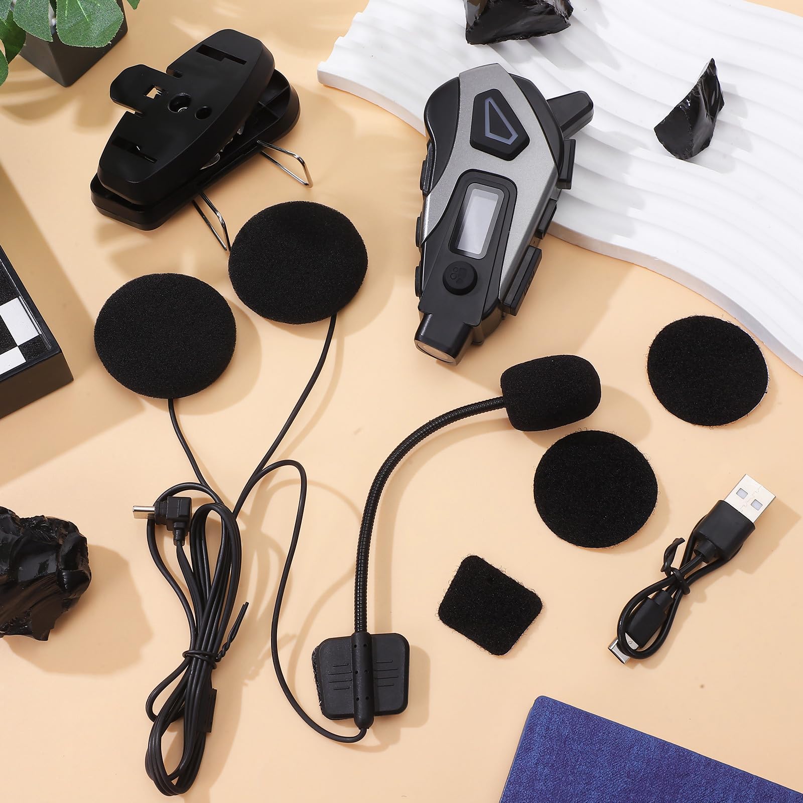 BESPORTBLE Écouteurs sans Fil pour Casque de Moto Micro Bruit, Batterie 1200mah, Matériau Abs, Confort Prolongé pour Hommes et Femmes