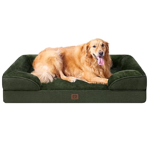 EHEYCIGA Orthopedic Dog Beds for Extra Large Dogs, Waterproof Memory Foam XL Pet Bed with Sides, Non-Slip Bottom and Egg-Crate Foam Big Dog Couch Bed with Washable Removable Cover, Dark Green