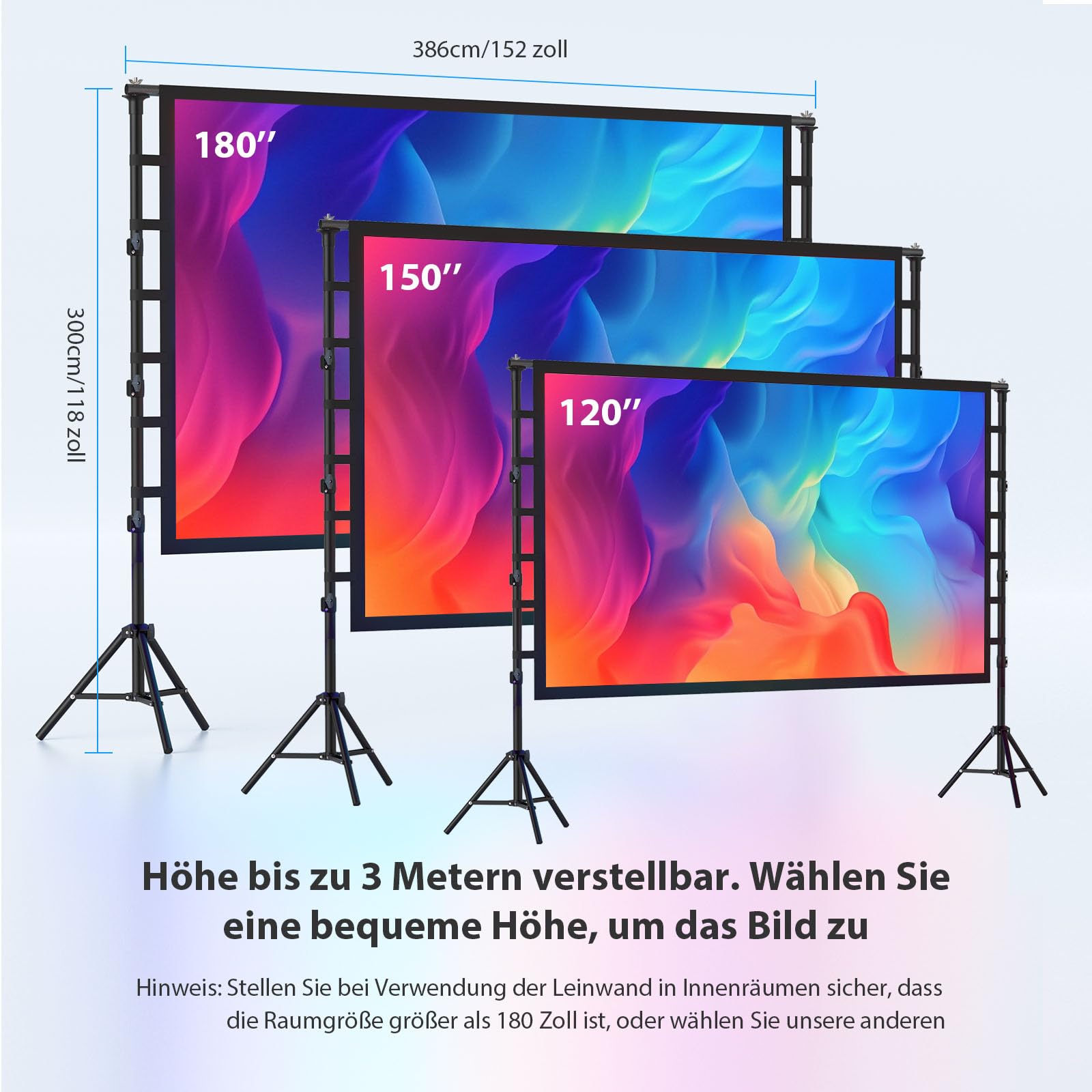 Beamer Leinwand mit Stativ 180 Zoll - LEORFI Große Projektionsleinwand Ständer Outdoor Tragbar mit Tragetasche, Indoor HD 16:9 Front Rück,Höhenverstellbar, für Camping und Heimkino