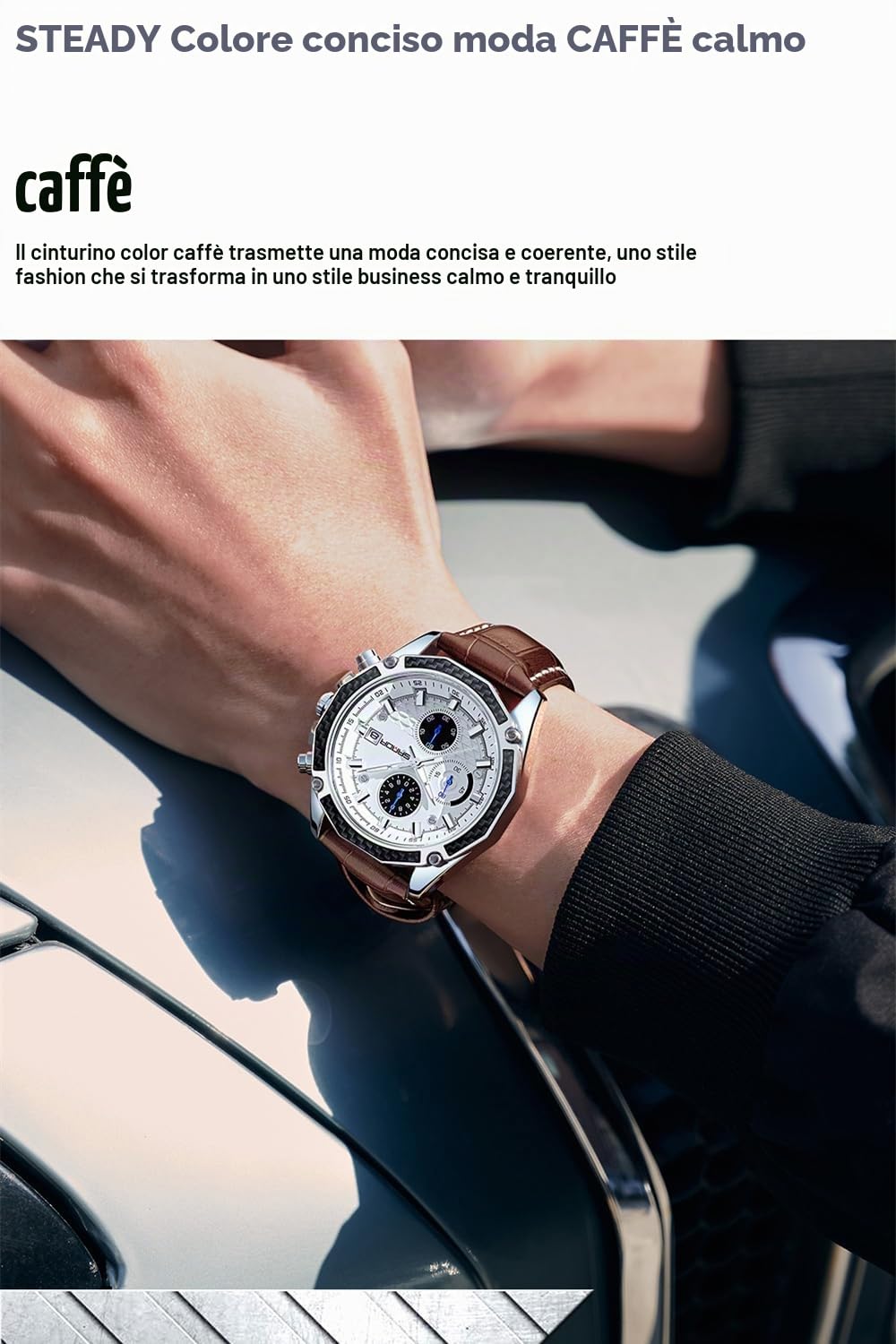 Uomo Orologio da Uomo per Gli Uomini Analogico Quarzo Orologi con Impermeabile Cronografo Calendario Cinturino in Pelle Acciaio Inox Orologio Classico Elegante Moda Orologio da Polso