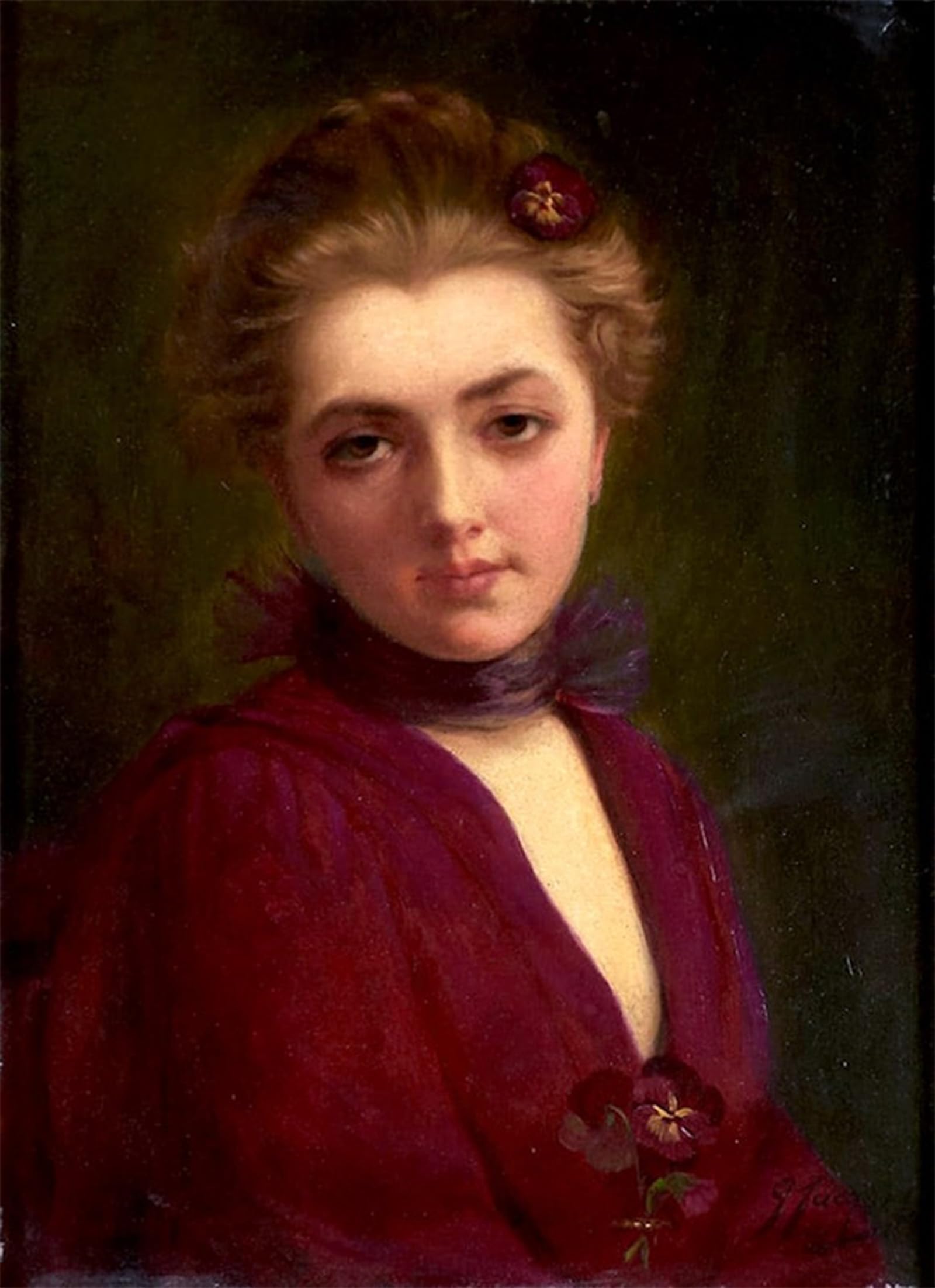 POSTERIIk Famous Modern Artwork Art Mural Portrait of a Young Woman in Mauve by Gustave Jean Jacquet Oil Paintings Pictures for Home Decor 60x90cm