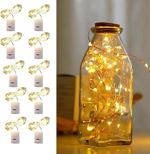 Miniatura 8 de Guirnalda de luces LED, paquete de 10 luces de hadas de alambre de cobre de 6.6 pies, funciona con pilas, mini cadena de luces para dormitorio,