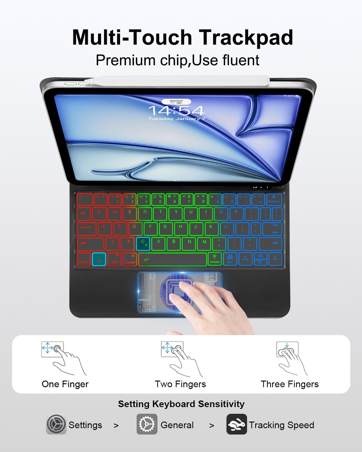 Magic for iPad Air 11-inch (M3/M2) Case with Keyboard Air 10.9"(5th/4th)/Pro 11(4th/3rd/2nd/1st)Gen, Trackpad Floating Rainbow Backlit TouchPad Keypad with Cantilever Magnetic Cover Black - Image 6