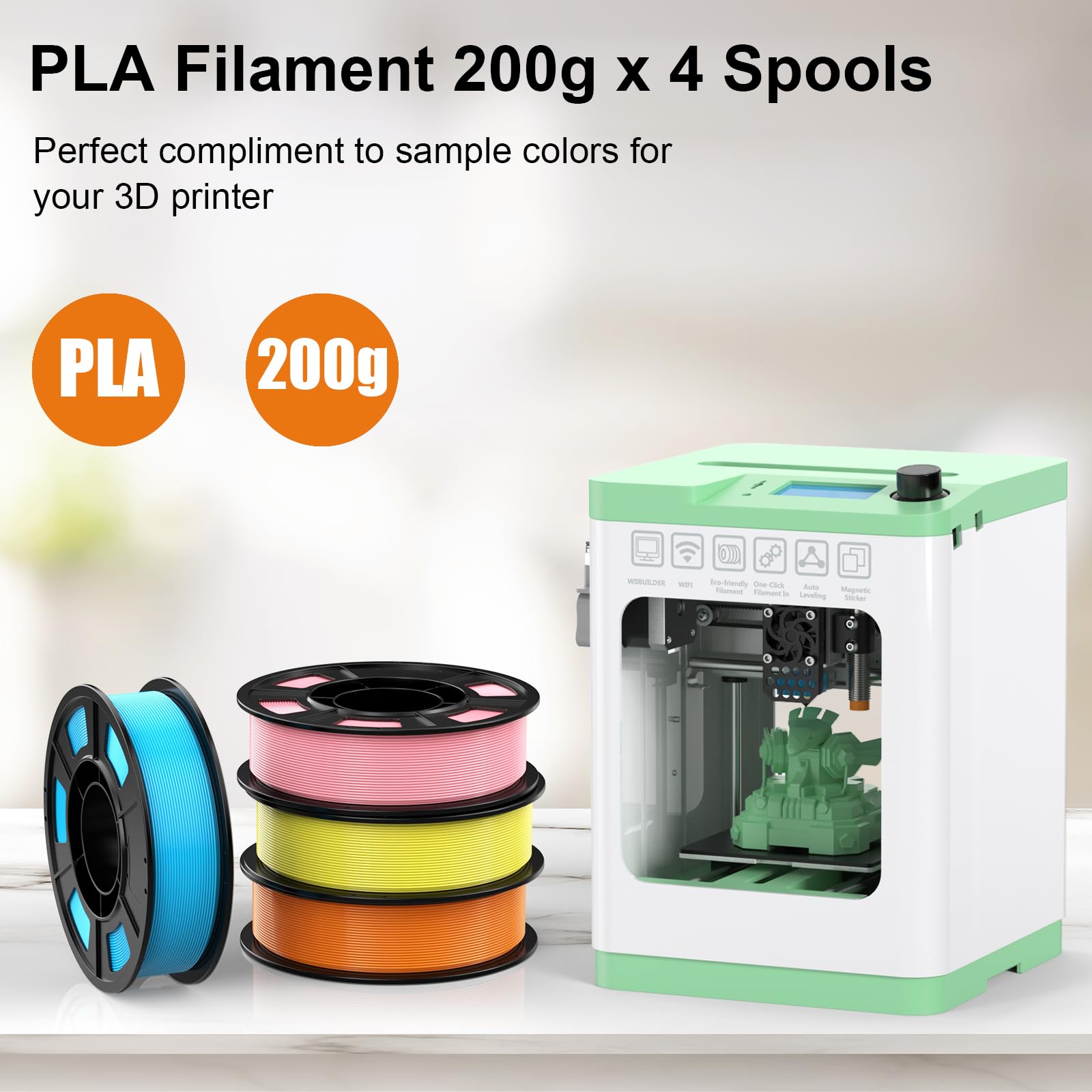 ENTINA 4 Colors PLA 3D Printer Filament for Tina 2, Dimensional Accuracy +/- 0.02mm, 1.75MM 250G 3D Printer Filament Bundle for 3D Printers