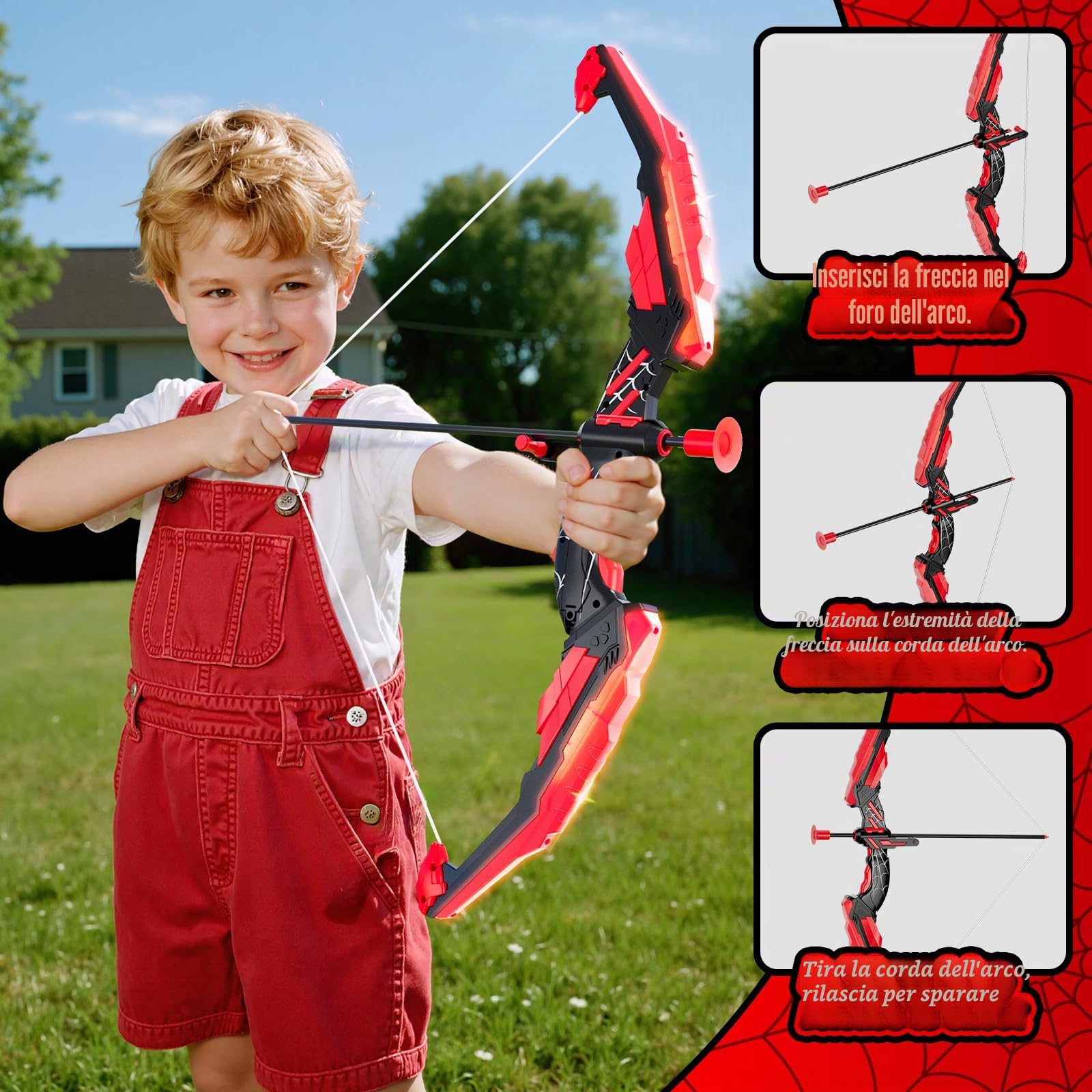 HYES Tiro con l'arco Freccia e Arco per Bambini Kit Arco e Freccia Giocattolo con Luci a LED, Frecce a Ventosa, Bersaglio, Frecce e Bersagli di Punteggio, Giocattolo Interno ed Esterno