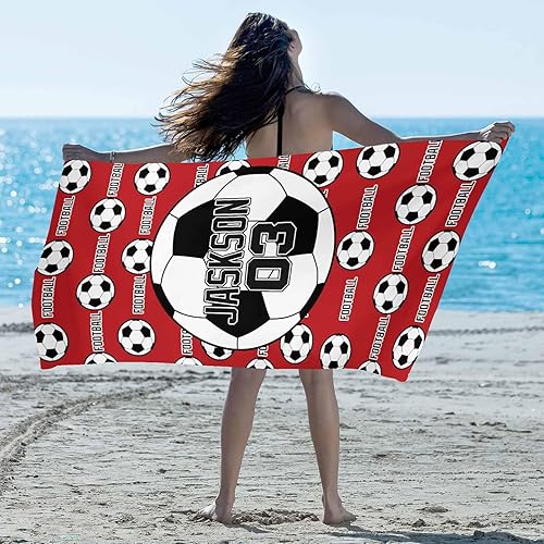 Miniatura 9 de Artsadd Toalla de playa con nombre personalizado para hombres y mujeres, color amarillo limón personalizado y fútbol, nombre personalizado, piscina,