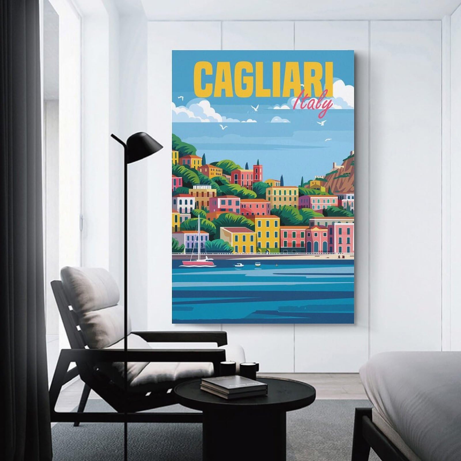 Junmoney Cagliari Italy Decorative Wall Artwork 24x36inch(60x90cm), for Living Room, Bedroom, Office Or Hallway, Decorative Artwork with Broad Appeal
