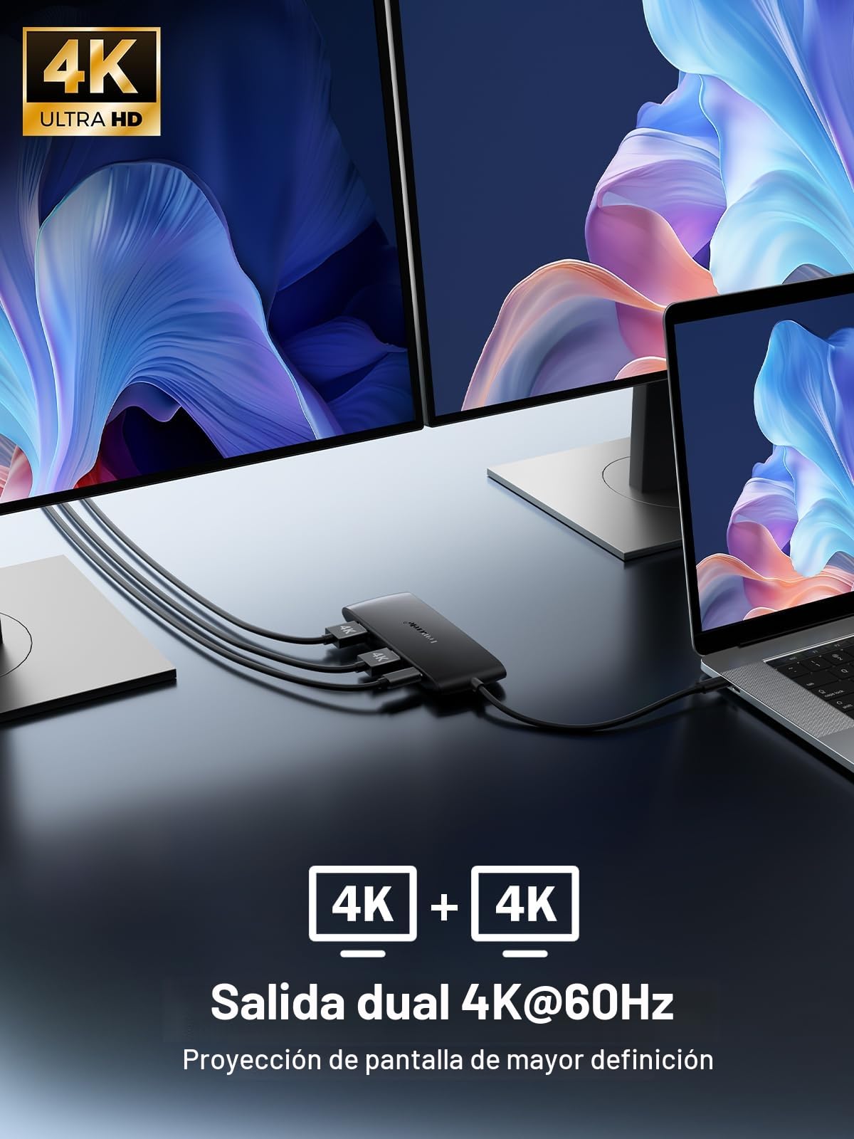 Lemorele Docking Station USB C Dual HDMI 4K60Hz, Hub USB Dual Monitor con 2*HDMI, 4 USB 3.0/2.0, PD 100W para MacBook/Windows/DELL/HP