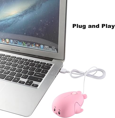 Miniatura 5 de Lindo ratón con cable, pequeño delfín USB con cable de 1600 DPI, ratón óptico de computadora, ratones portátiles con cable para viajes, oficina,