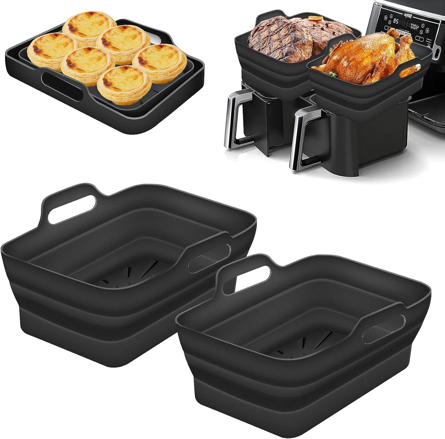 2PCS Foldable Silicone Liners For Ninja Dual Air Fryer AF400UK Tower 2pcs-foldable-silicone-liners-for-ninja-dual-air-fryer-af400uk-tower