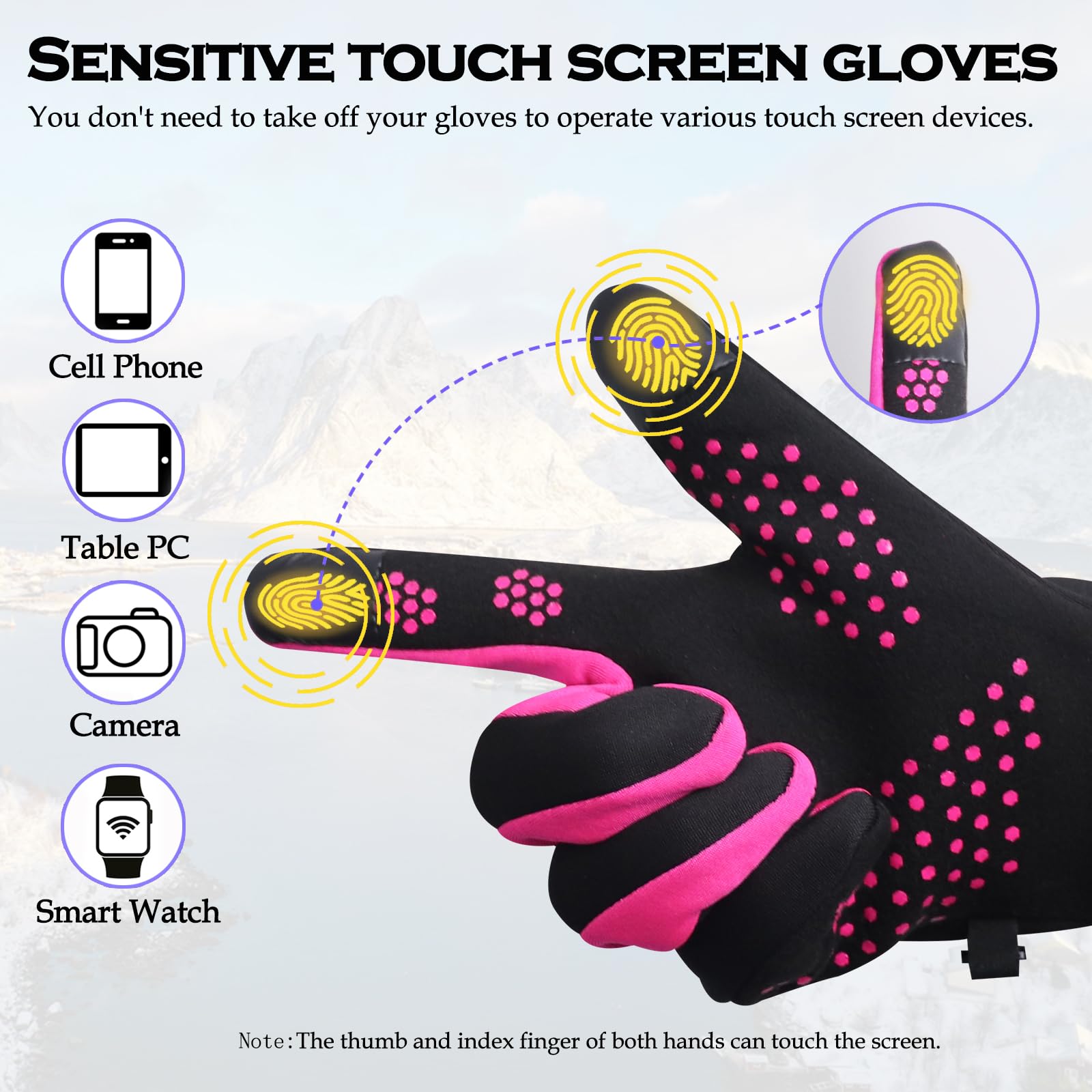 2 Pairs Winter Thin Thermal Gloves Waterproof Finger Touch Screen Non-Slip Cold Resistant Gloves Windproof Warm Winter Running Gloves for Womens Outdoor Sports,Cycling,Driving,Hiking — view 4