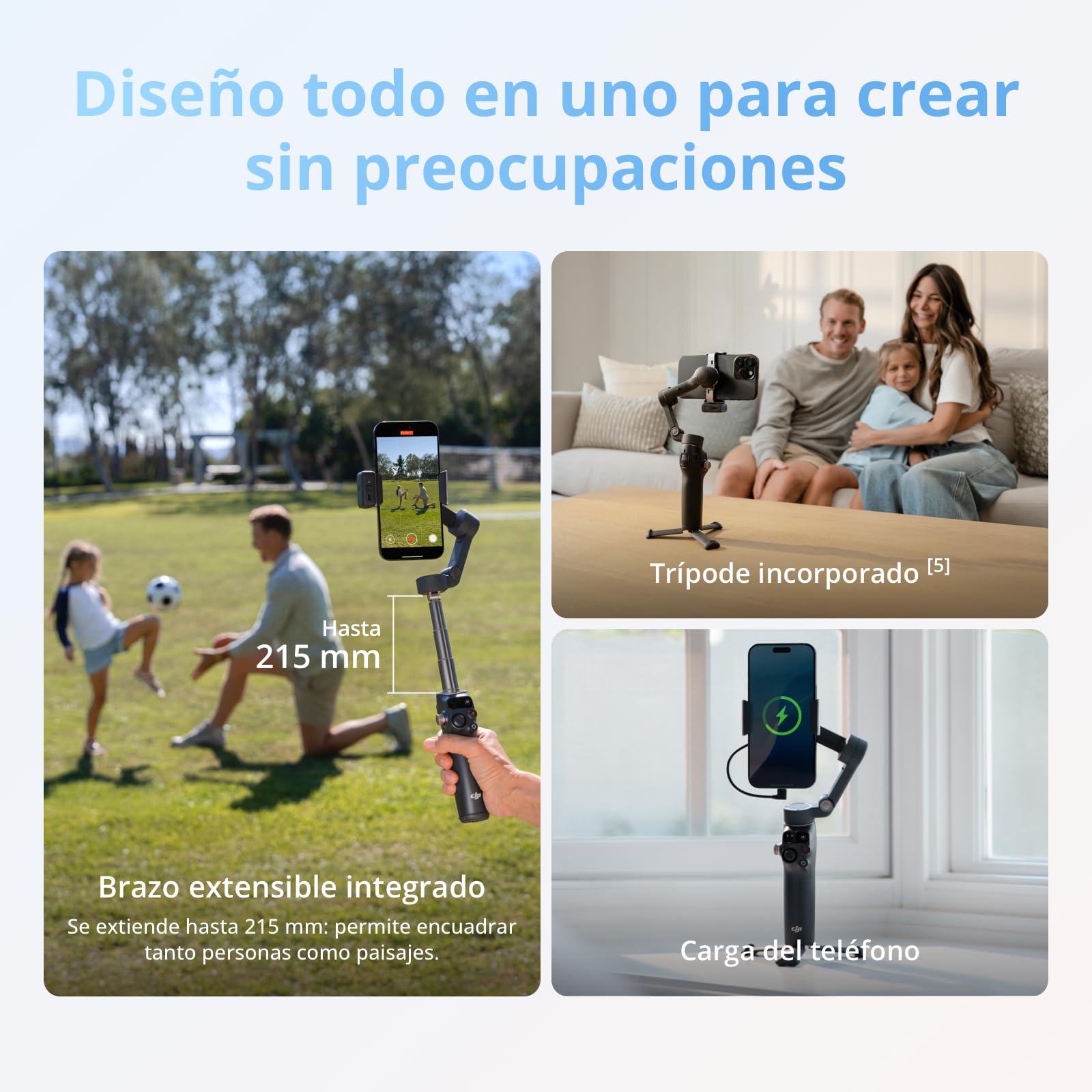 DJI Osmo Mobile 8 Estabilizador para teléfonos, Pack Seguimiento Avanzado, Seguimiento Nativo por IA con Audio e iluminación, rotación panorámica de 360°, Brazo Extensible y trípode
