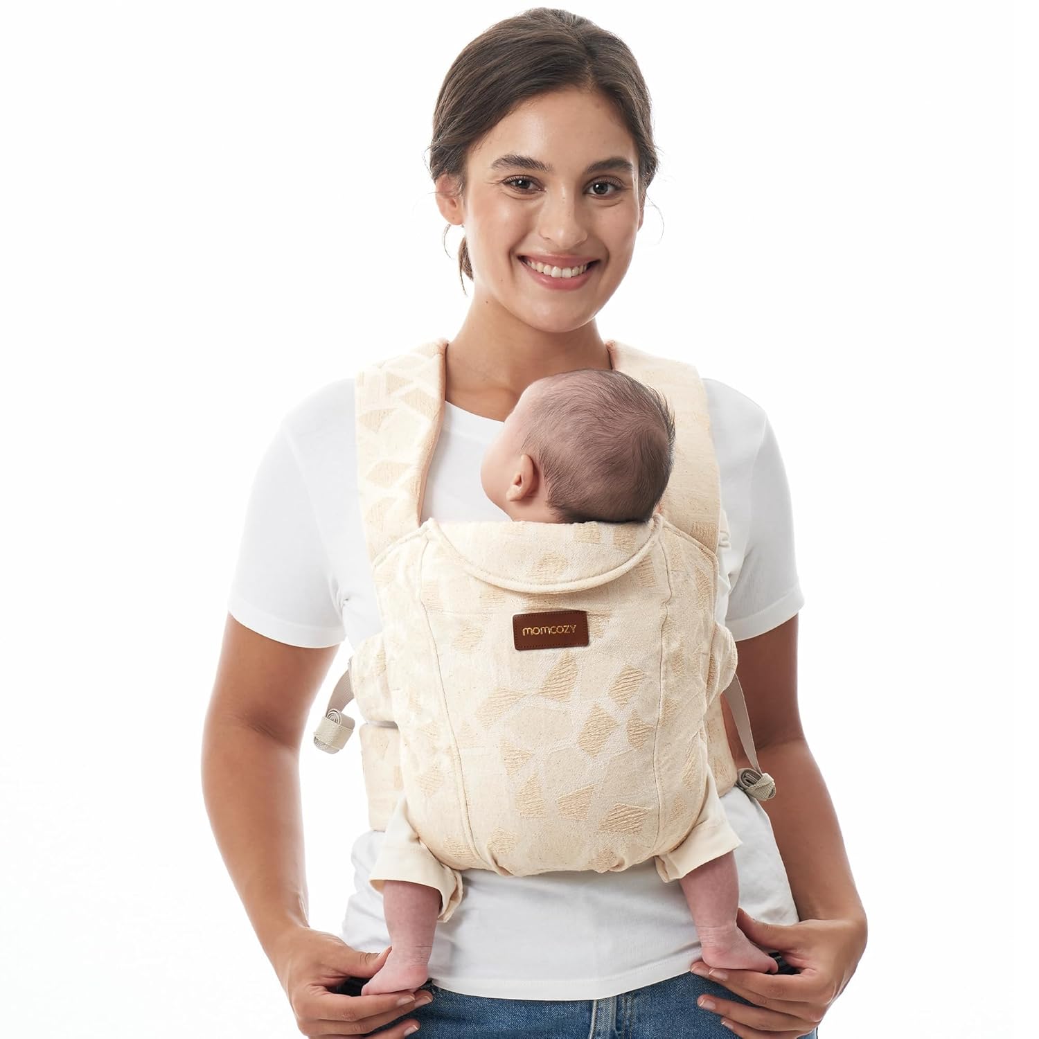 Momcozy Babytrage Neugeborene ab Geburt | Ergonomische Tragehilfe mit Nackenstütze | Leicht &amp; sicher (3-11 kg), Geometrische Muster