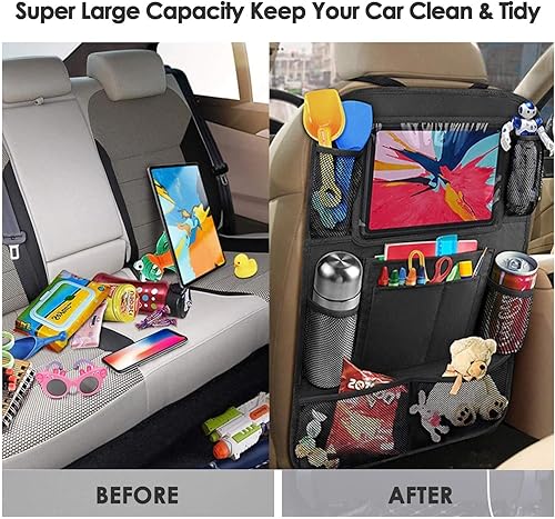 Miniatura 5 de Paquete de 2 organizadores de asiento de automóvil, organizador de asiento trasero de automóvil, protector Oxford resistente al agua con soporte