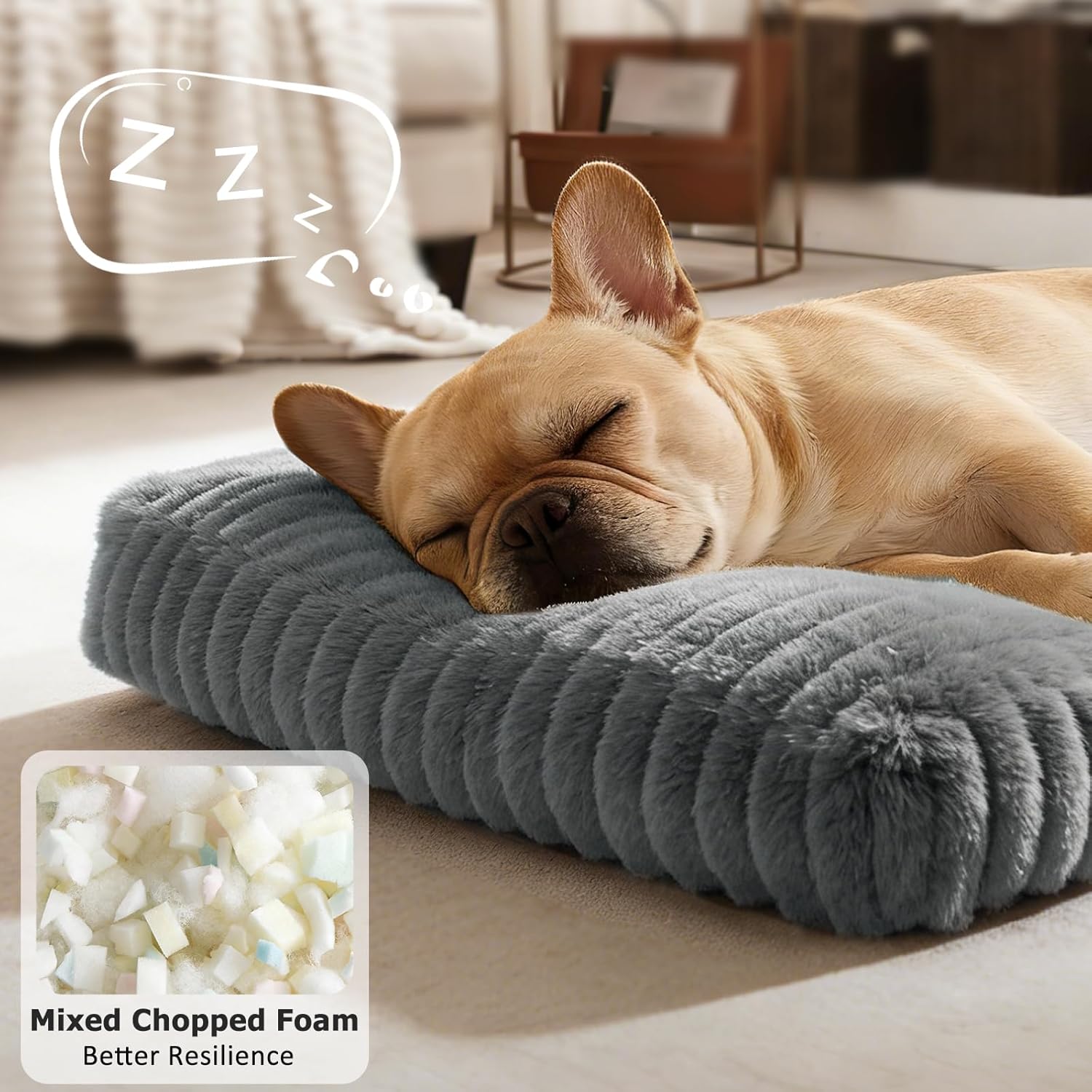 Dog Beds Large Sized Dog, Flat Pet Beds with Removable Washable Cover, Pet Mat Cute Pet Crate Bed Thick Shredded Chopped Crate Foam & Anti Slip Bottom for Indoor, 35"x23"x4" Grey