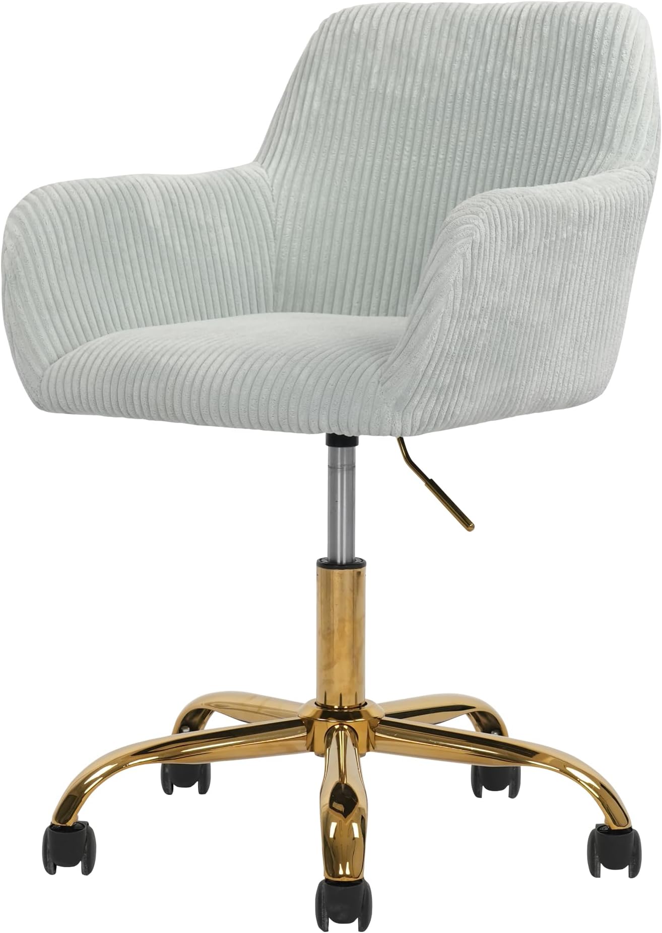 Faux Fur 360°Swivel Desk Chair, Height Adjustable Home Office Armchair with Golden Base for Teens Women Girls, Corduroy & Light Blue