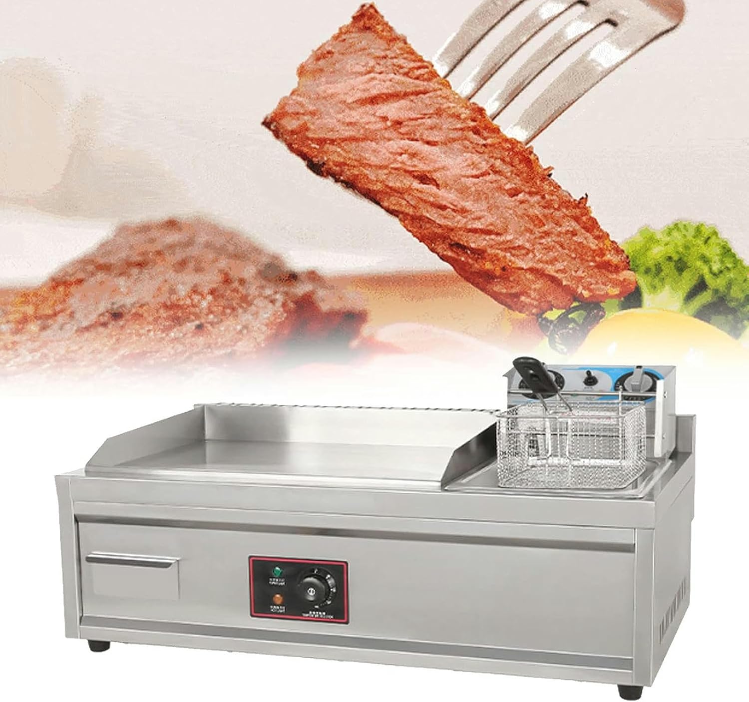 Commercial Electric Griddle, Stainless Steel Electric Griddle, 50-300℃, Nonstick Countertop Hot Plate Commercial BBQ Grill, 5500W Heavy Duty Restaurant Griddle, 8mm Cooking Surface Thick