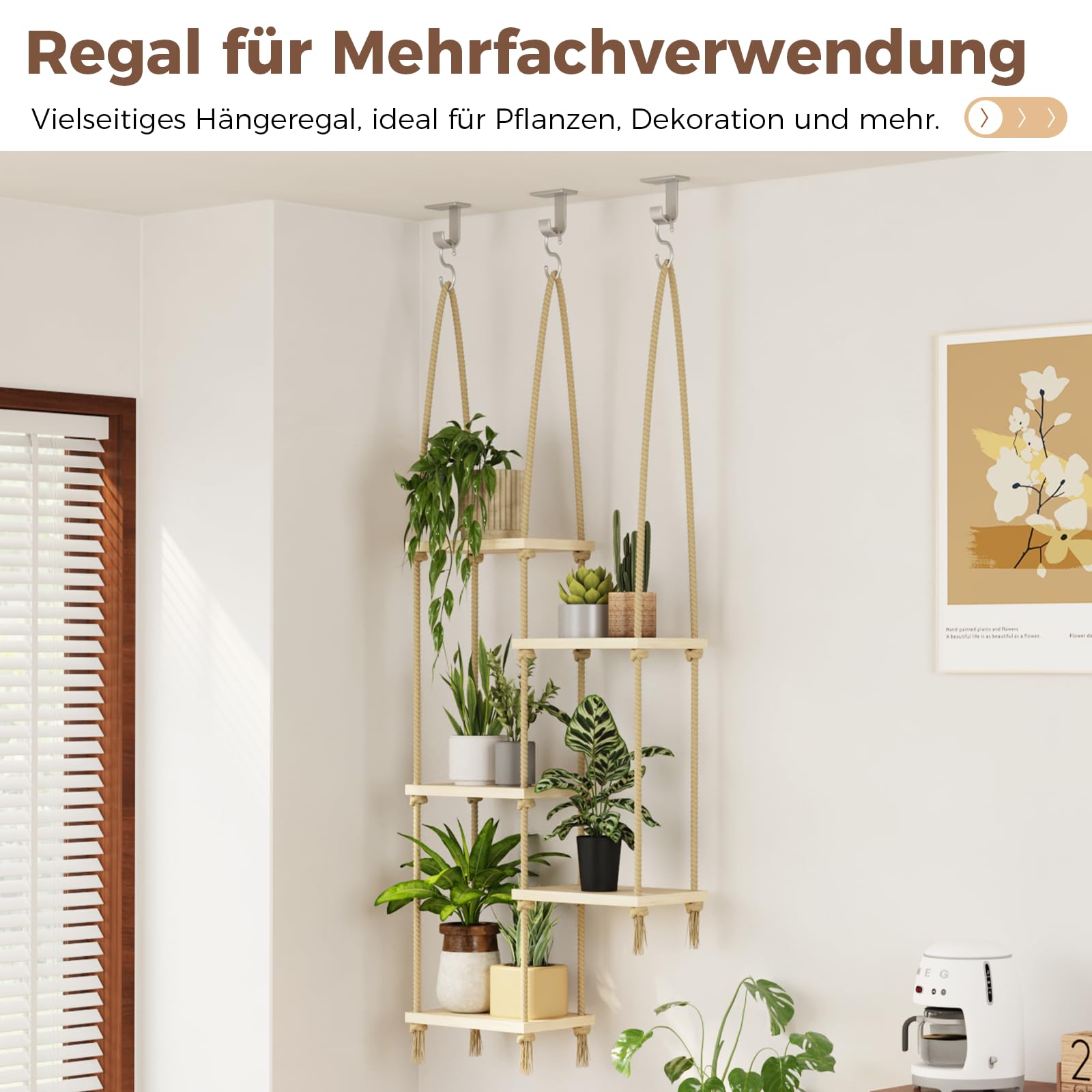 Bamworld Hängeregale Pflanzenaufhänger Indoor Fenster Pflanzenregale Holz Pflanzen Wandregal Fensterbank Pflanzenregal Indoor Hängendes Pflanzenständer Wohnzimmer Dekor Garten Boho Dekor
