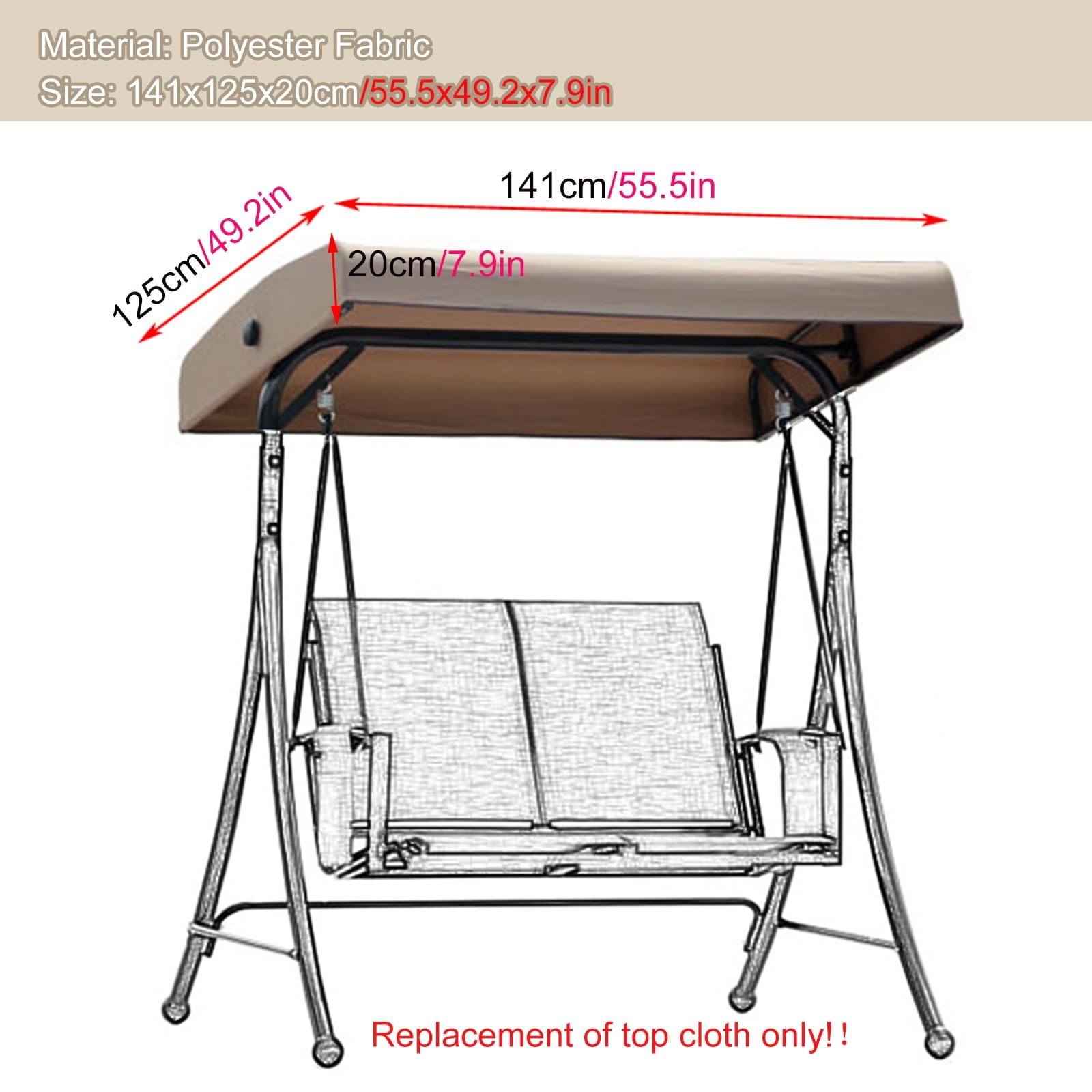 tettuccio per dondolo da giardino Set altalena da giardino, solo copertura di ricambio per telone, copertura superiore per amaca da giardino antistrappo per patio esterno, cortile, parco, posti a sede