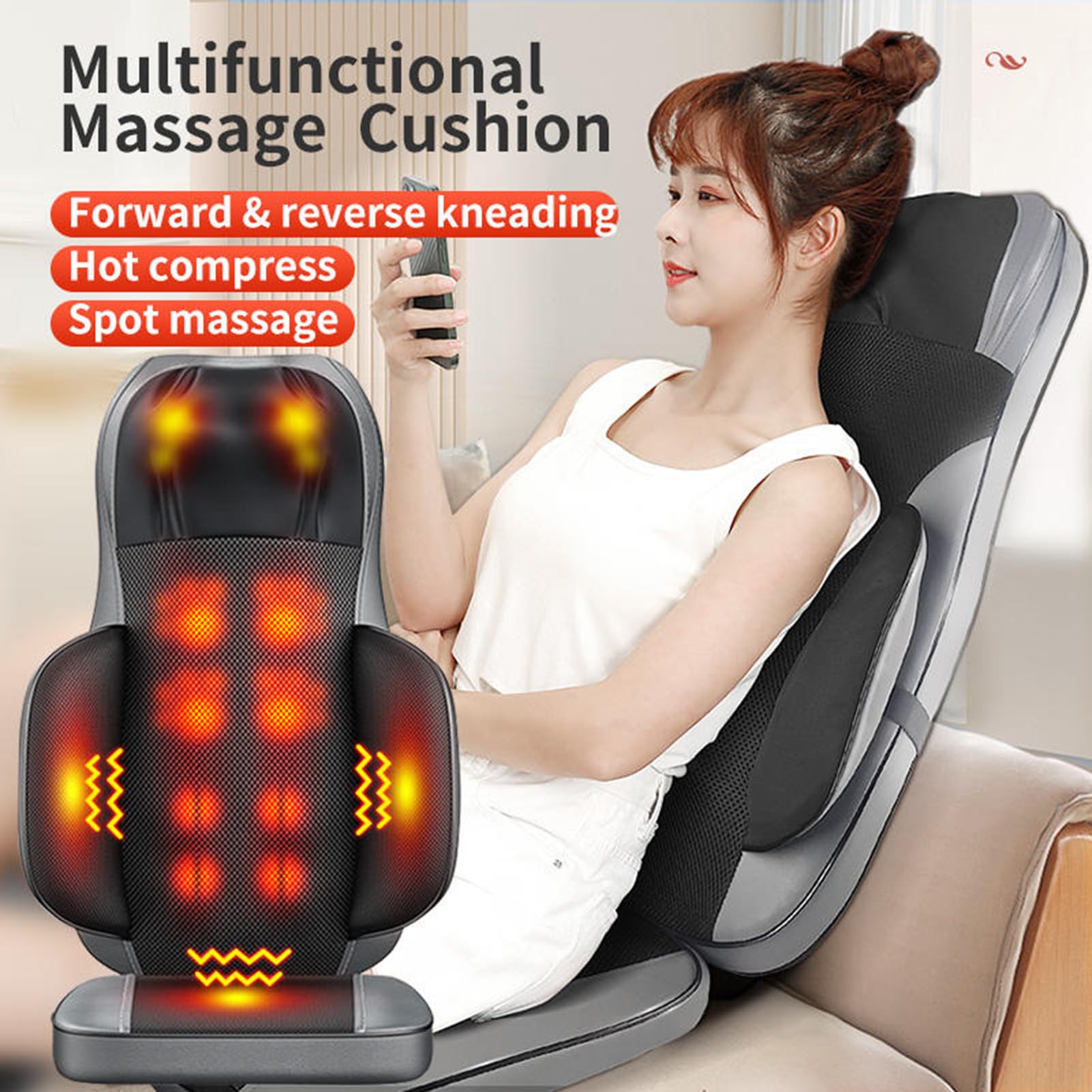 AVSMGP Esterilla Masaje Corporal con Calor Y Amasamiento - Cojín De Masaje con 3 Modos Principales - Masajeador Espalda Shiatsu 10 Nodos para Dolor Hombros Y Cuello