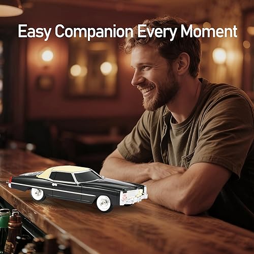 Miniatura 4 de Altavoz Bluetooth American Retro para automóvil, modelo de automóvil retro con rueda móvil, estéreo HD, emparejamiento TWS, luz ambiental LED, carga