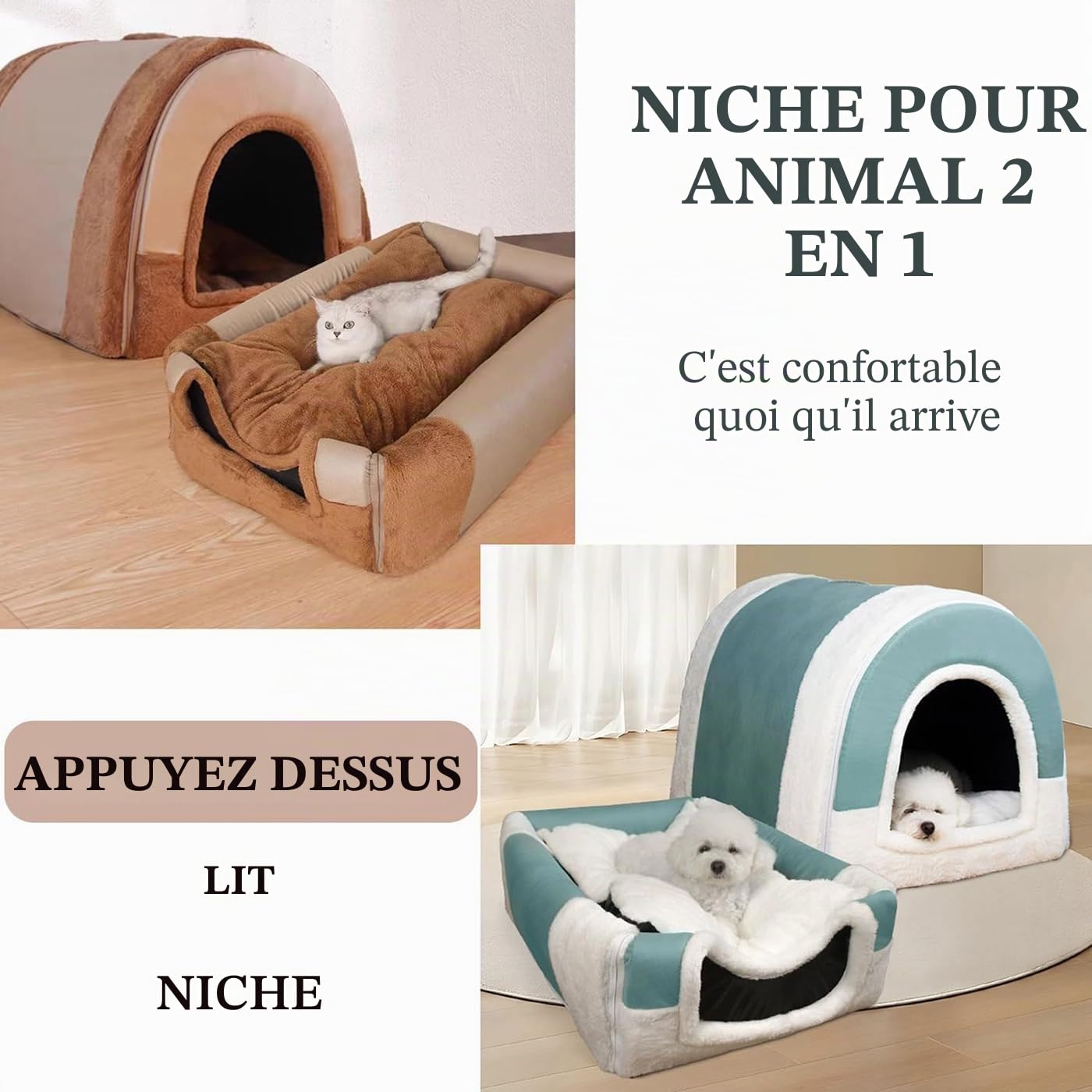 Lit XL/XXL pour Chien 2 en 1 Moelleux Maison pour Chiens de Grande Taille, Niche Intérieure de Luxe avec Poignée Lit Anti-anxiété pour Chiens et Chats Lits Apaisants Chauds pour Chiens de