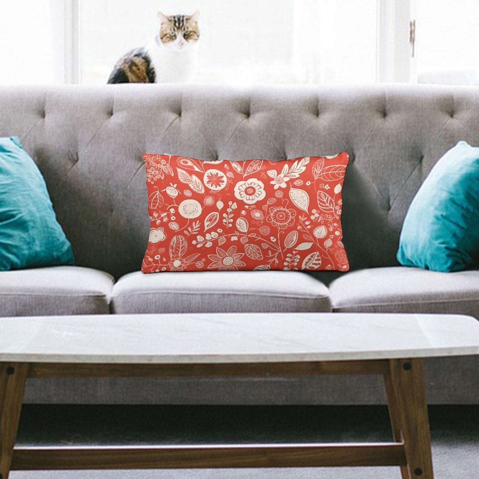 NTVOWPZO Decoration Throw Pillow Covers 8"x12" Pillowcases Covers Flowers on Red Background Soft Pillowcases Modern Farmhouse Home Decor Sofa Cushions Covers for Couch Bed Living Room