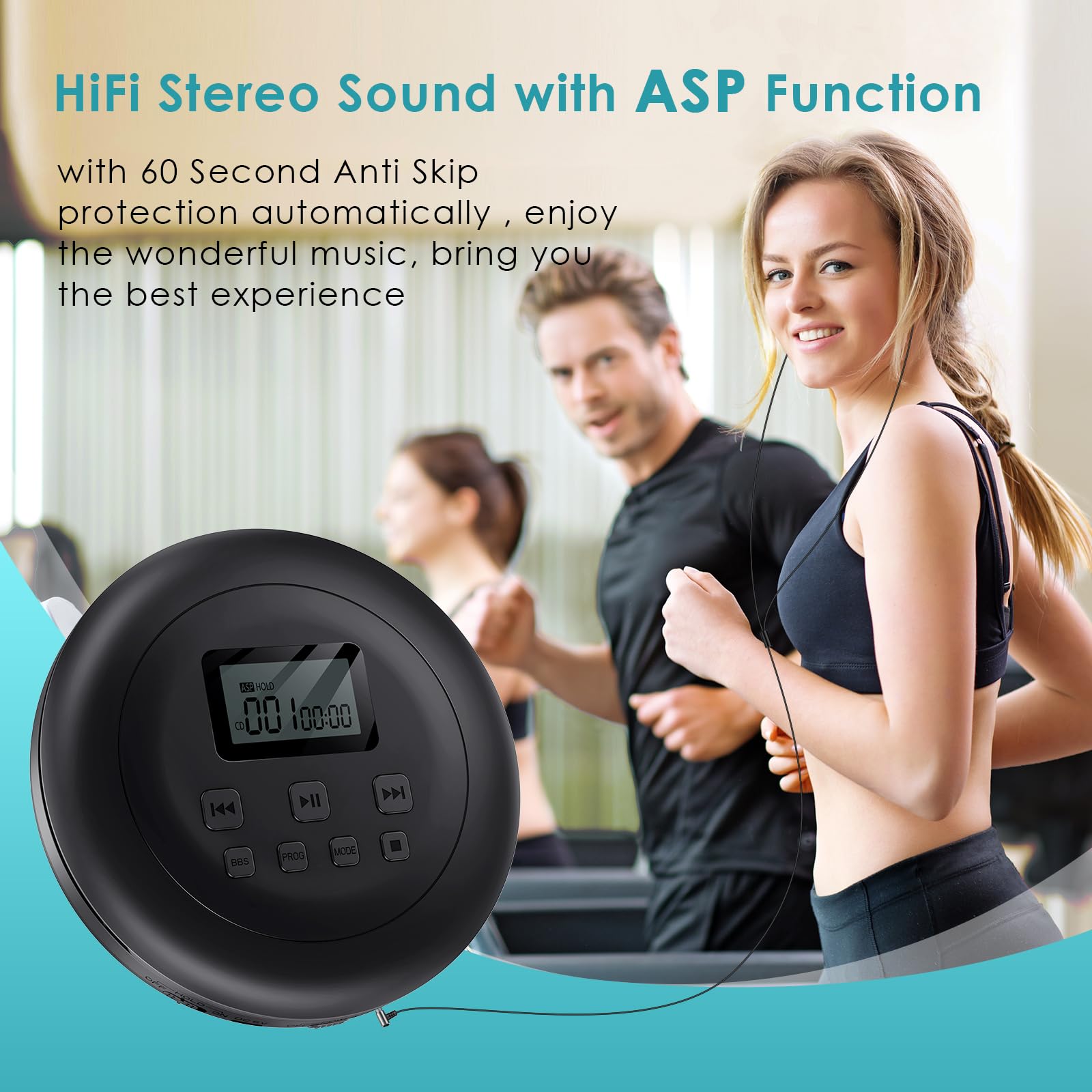 Gueray Reproductor de CD Portatil HiFi con Auriculares Negro