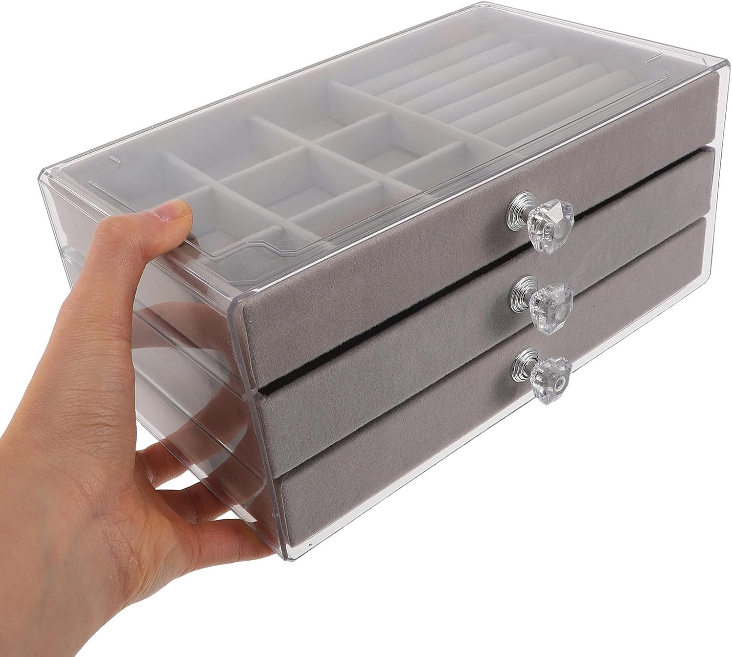 Acrylic Jewelry Box with 3 Velvet Drawers and Compartments image 4