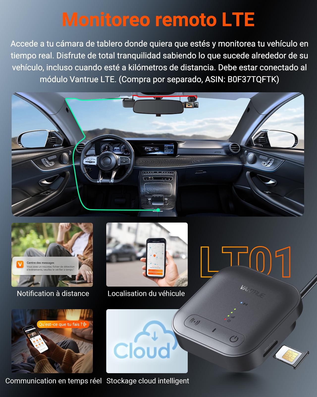 VANTRUE N4S Triple Dashcam Coche 2.7K+2.5K+2.5K Delantero y Trasero Interior, 5GHz WiFi GPS Cámara integrada por Infrarrojos, 3 Canuax HDR 360 Grados, Control de Voz, 10s Pregrabación, MAX 1 TB