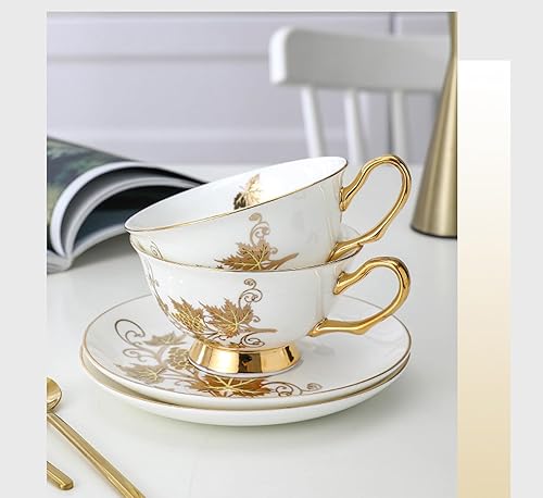 Miniatura 8 de Table Fashion Essentials TFE's - Juego de taza de té y platillo, 6 piezas de porcelana de hueso con diseño vintage, juego de taza de café y taza de
