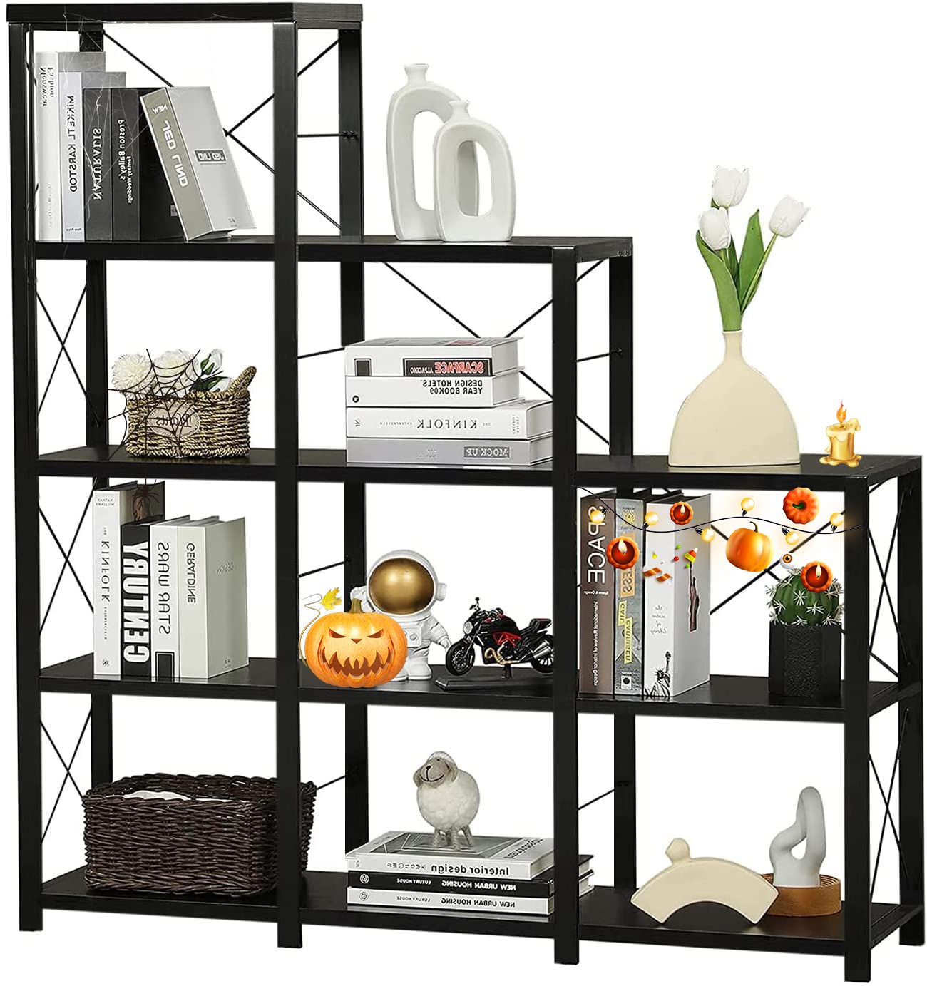 Buy Hasuit Bookshelf, Industrial 5Tier Bookcase, Ladder Corner