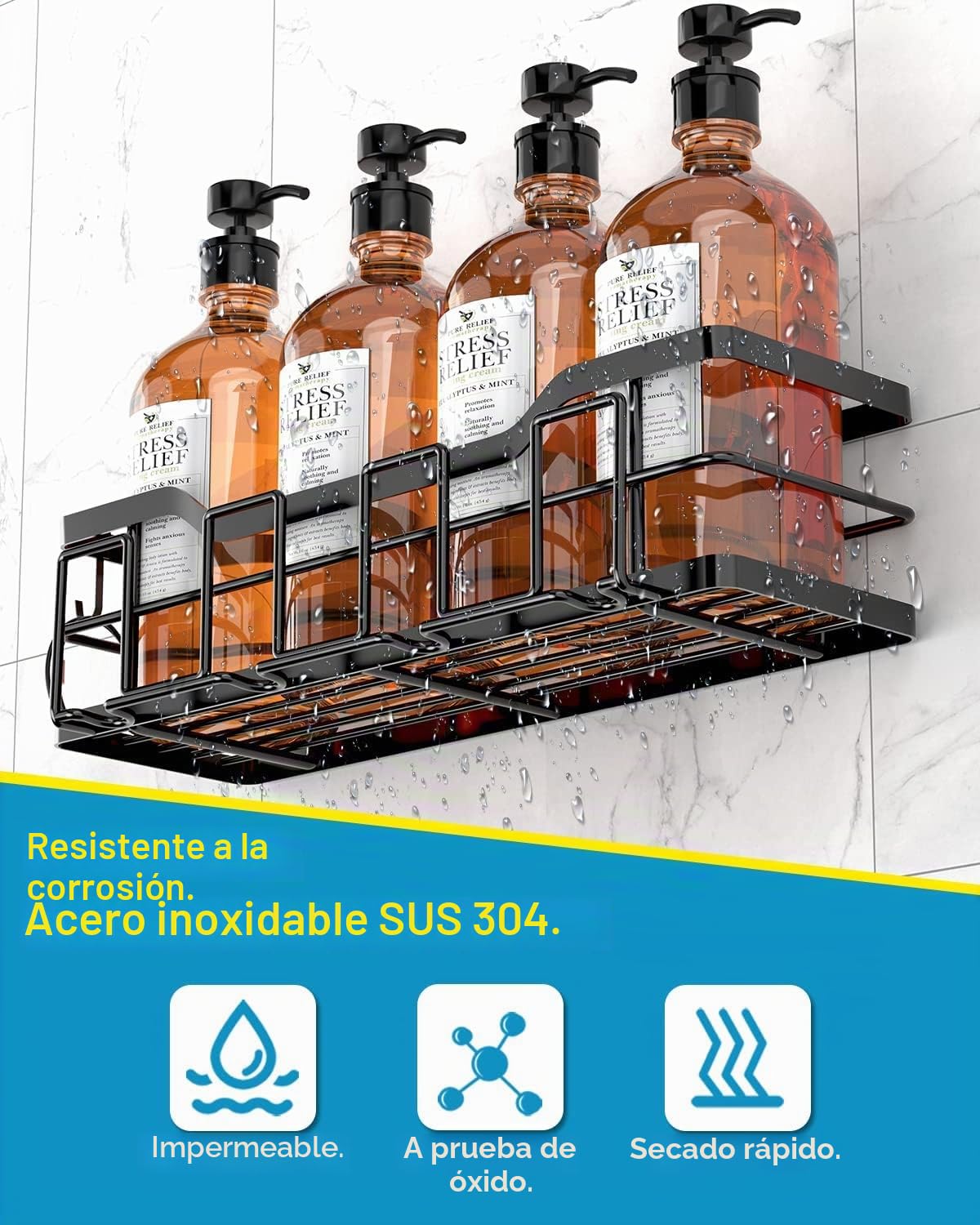 Organizador de ducha – Paquete de 5 estantes de ducha, organizador de ducha adhesivo para colgar sin taladrar, organizador de baño de acero inoxidable de gran capacidad, almacenamiento de