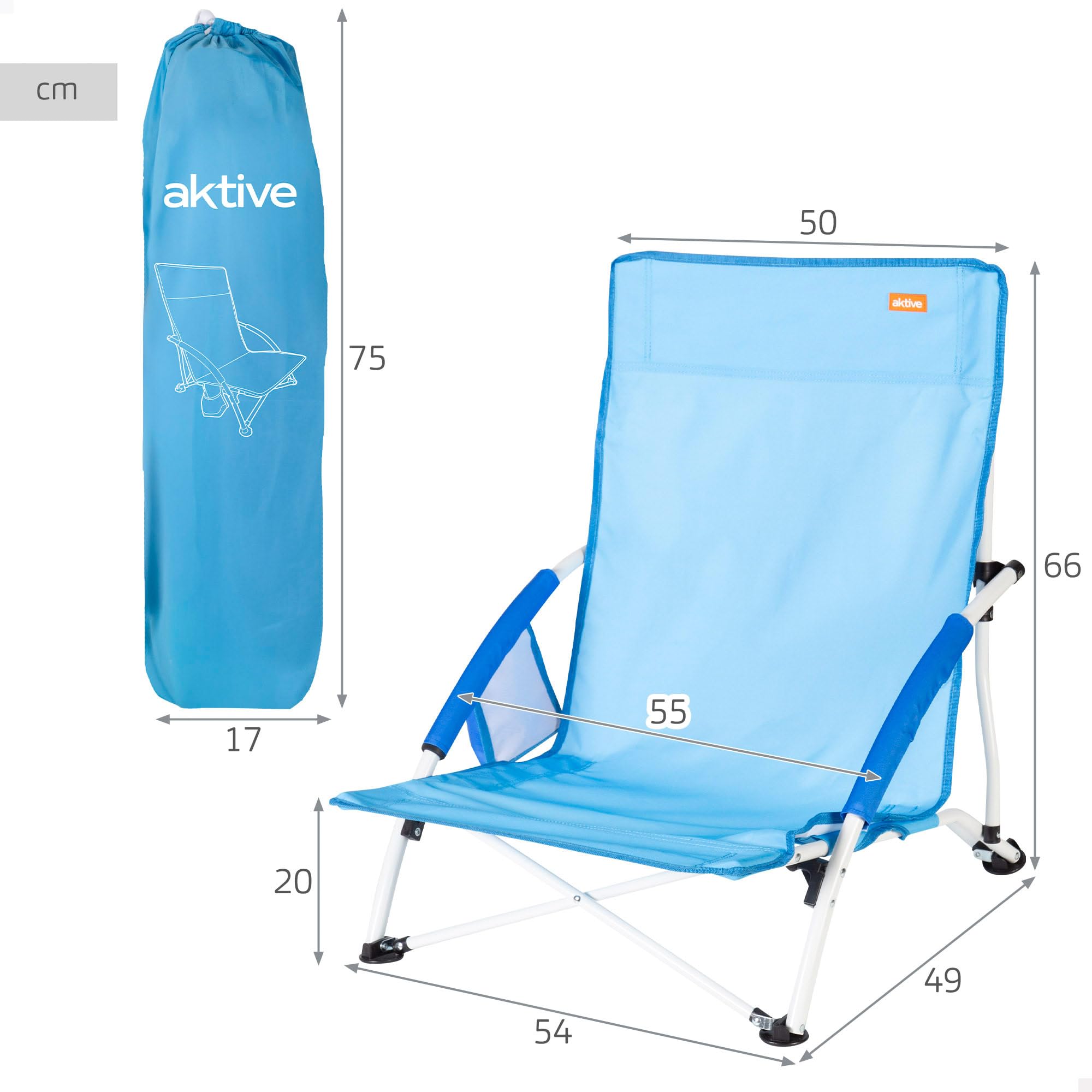 AKTIVE Lot de 4 chaises de Plage, 50 x 49 x 66 cm, Orange, chacune supporte 110 kg, siège Bas 20 cm, Anti-retournement, Pliage Compact, Sac avec poignée Incluse, sans Tube Avant, Dessous de Verre