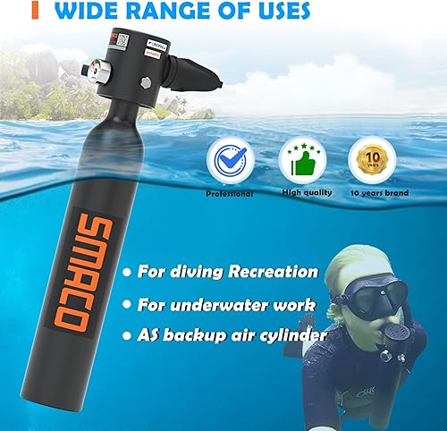 Miniatura 4 de SMACO S300Plus - Tanque de buceo doble con capacidad de 0.5 litros soporta 6-12 minutos de respiración bajo el agua Cilindro pequeño inflable para