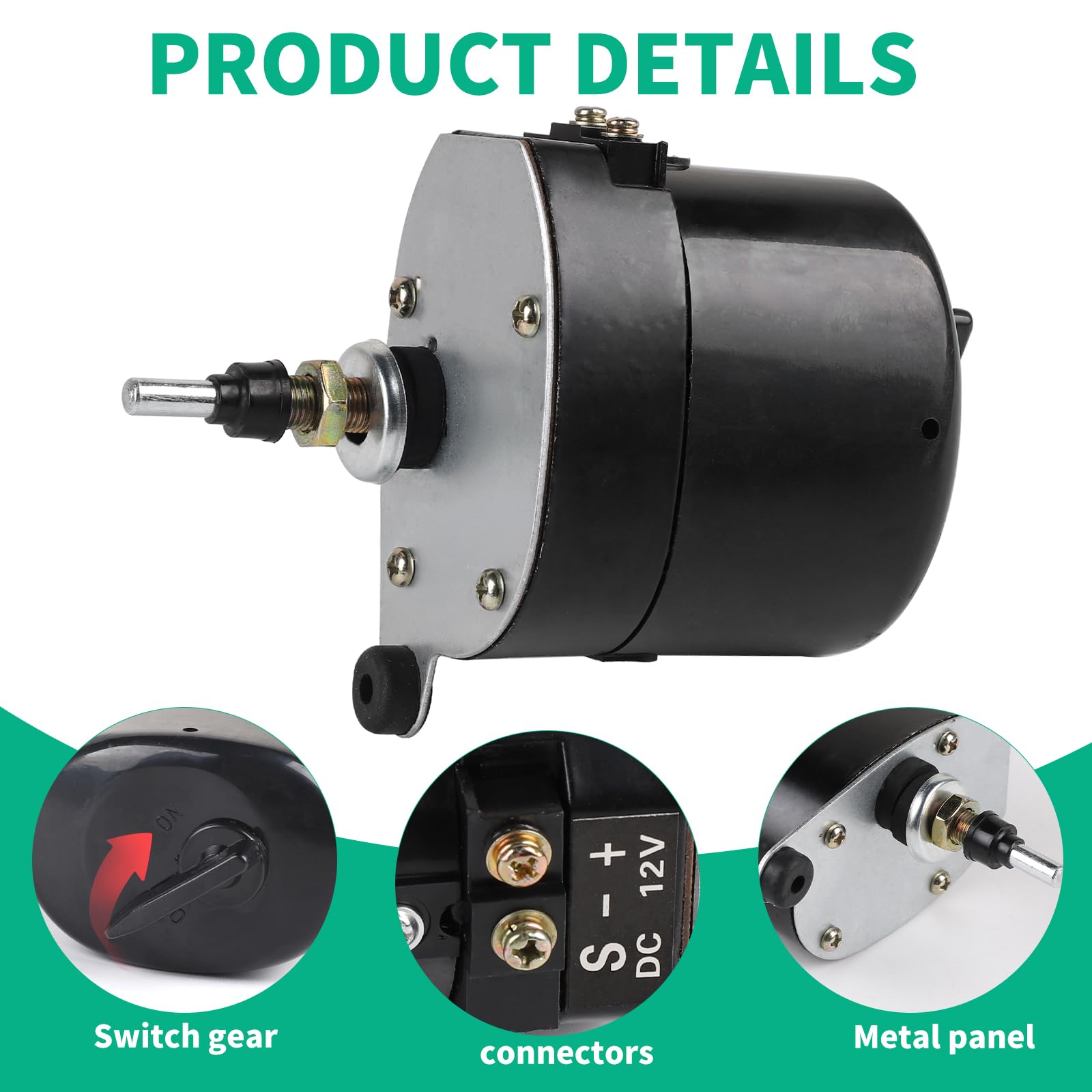 SWAWIS Motor Limpiaparabrisas Universal 12V con Brazo y Escobilla 105° de Barrido Compatible con Tractores, Jeeps y Otros Vehículos