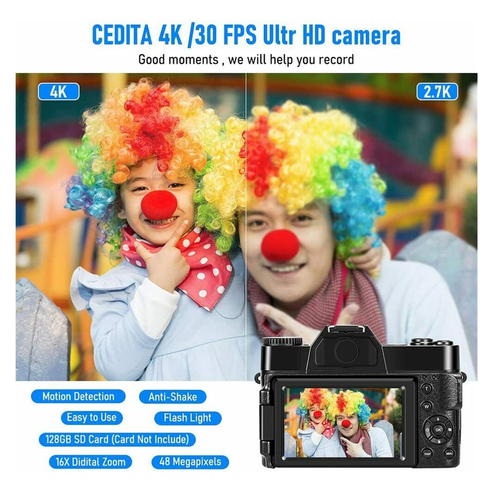 Kamera Wideo, Aparat cyfrowy 4. 8mp 4k. Vlogging aparatu do nagrywania VLOG 3 0fps Wi-Fi 16x Kamera kamery wideo zoom