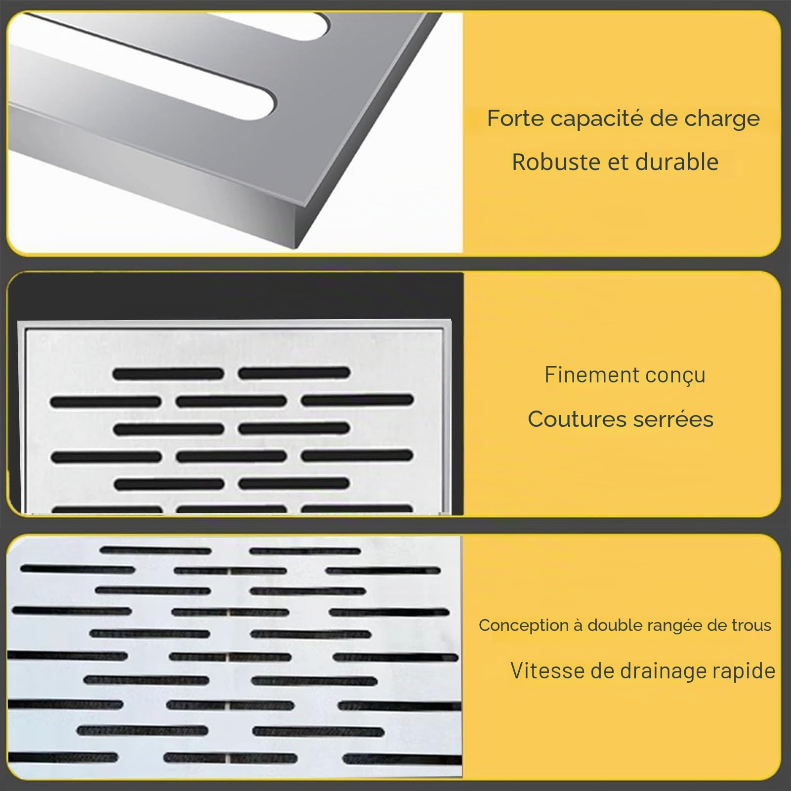 Générique Grille Drainage en INOX Exterieur Carrée,Grille d'égouts avec Cadre,Grilles évacuation Eau Pluviale,Grilles de Vidange en Acier,Épaisseur 2 mm (250x250x20mm)