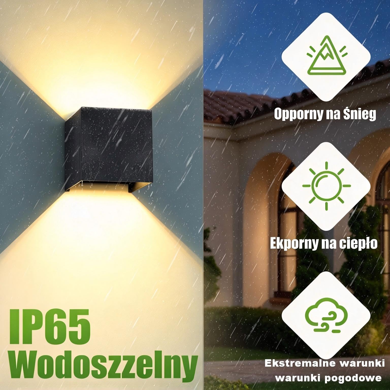2 sztuki kinkietów zewnętrznych/wewnętrznych, z wymiennymi żarówkami LED G9, stopień ochrony IP65, 3000 K, 9 W,regulowany kąt świecenia, oświetlenie zewnętrzne na balkon, werandę, patio