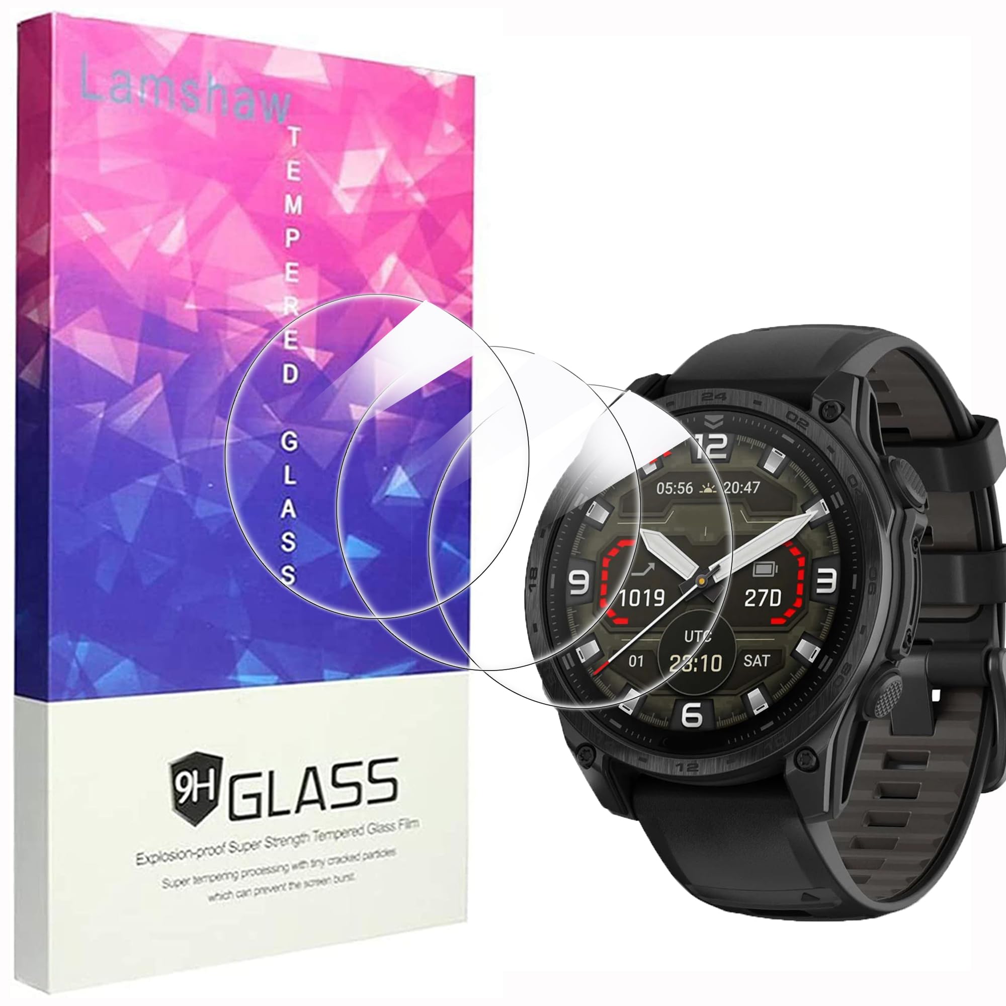Compatible for Garmin Tactix 8 47mm Screen Protector, [3 Pack] 9H Tempered Glass Screen Protector Film Compatible for Garmin Tactix 8 47mm Watch (3 Pack)