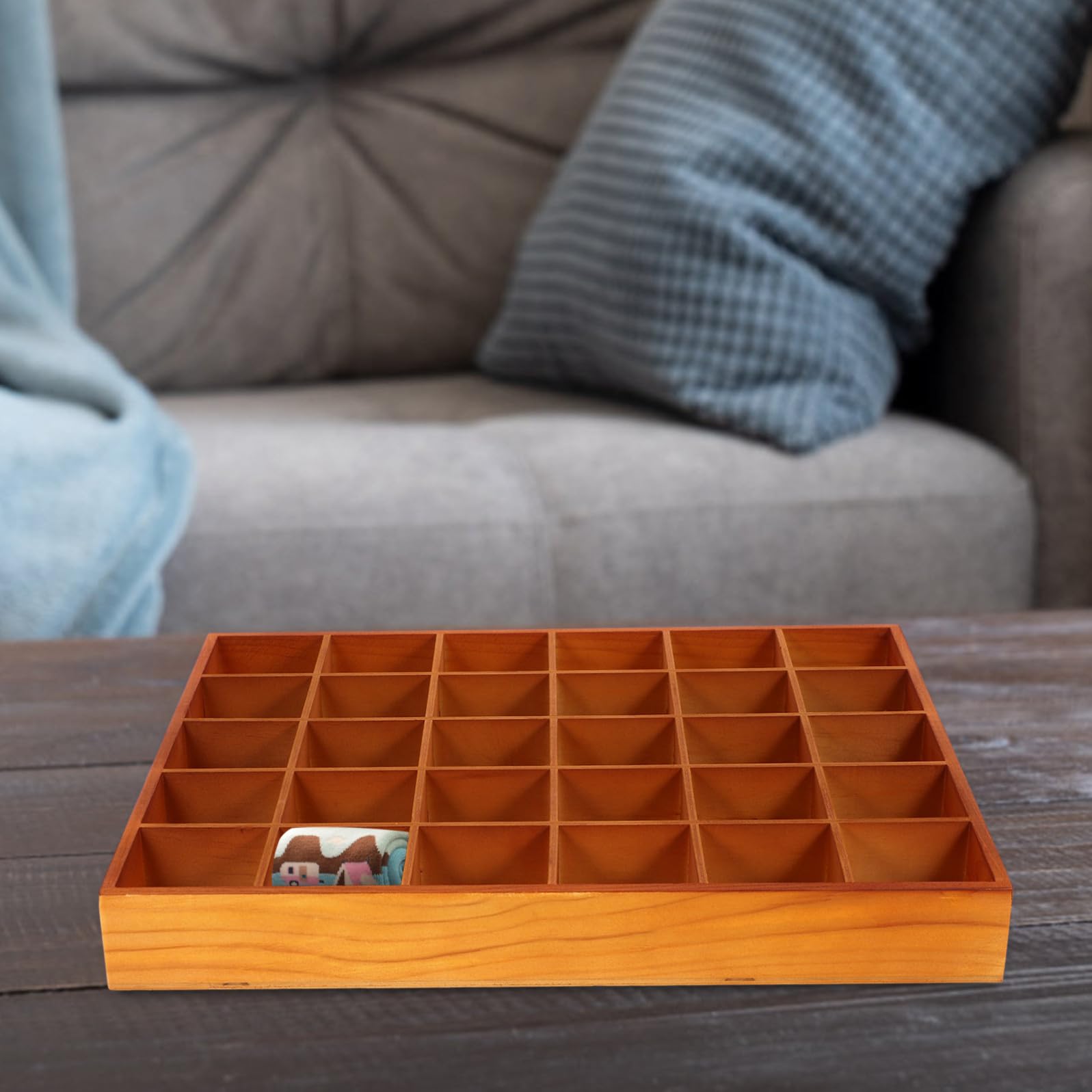 POPETPOP Scatola di Legno Marrone 30 Scomparti, Organizer Elegante per Calzini e Accessori, Massimizza lo Spazio e Dura