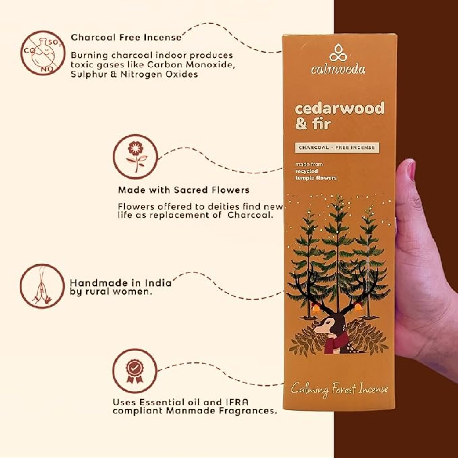 Calmveda Bâtonnets d'Encens Cèdre Baumier 80 Bâtons Encens Naturel Non Toxique sans Charbon Senteur Sapin Noël Bois Cèdre Cyprès
