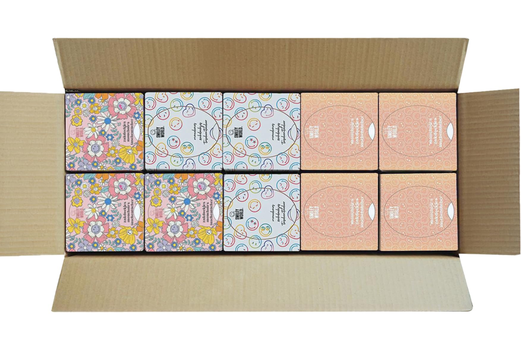 SMILEYWORLD - Lote de 20 cajas de pañuelos de papel faciales ultra suaves – 960 pañuelos – 3 capas – cajas de pañuelos diseño cubo (diseños diferentes) – 48 hojas por caja (JOY EDITION)