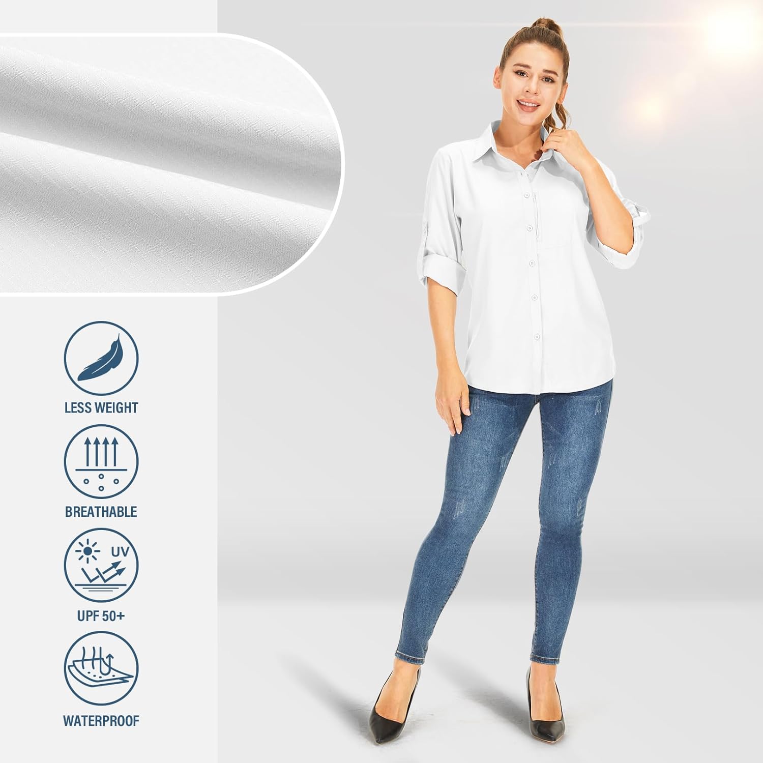 Women's Long Sleeve Safari Clothes UPF 50+ Hiking Fishing Shirts,Sun Protection Quick Dry Light Cooling Shirts - Image 5