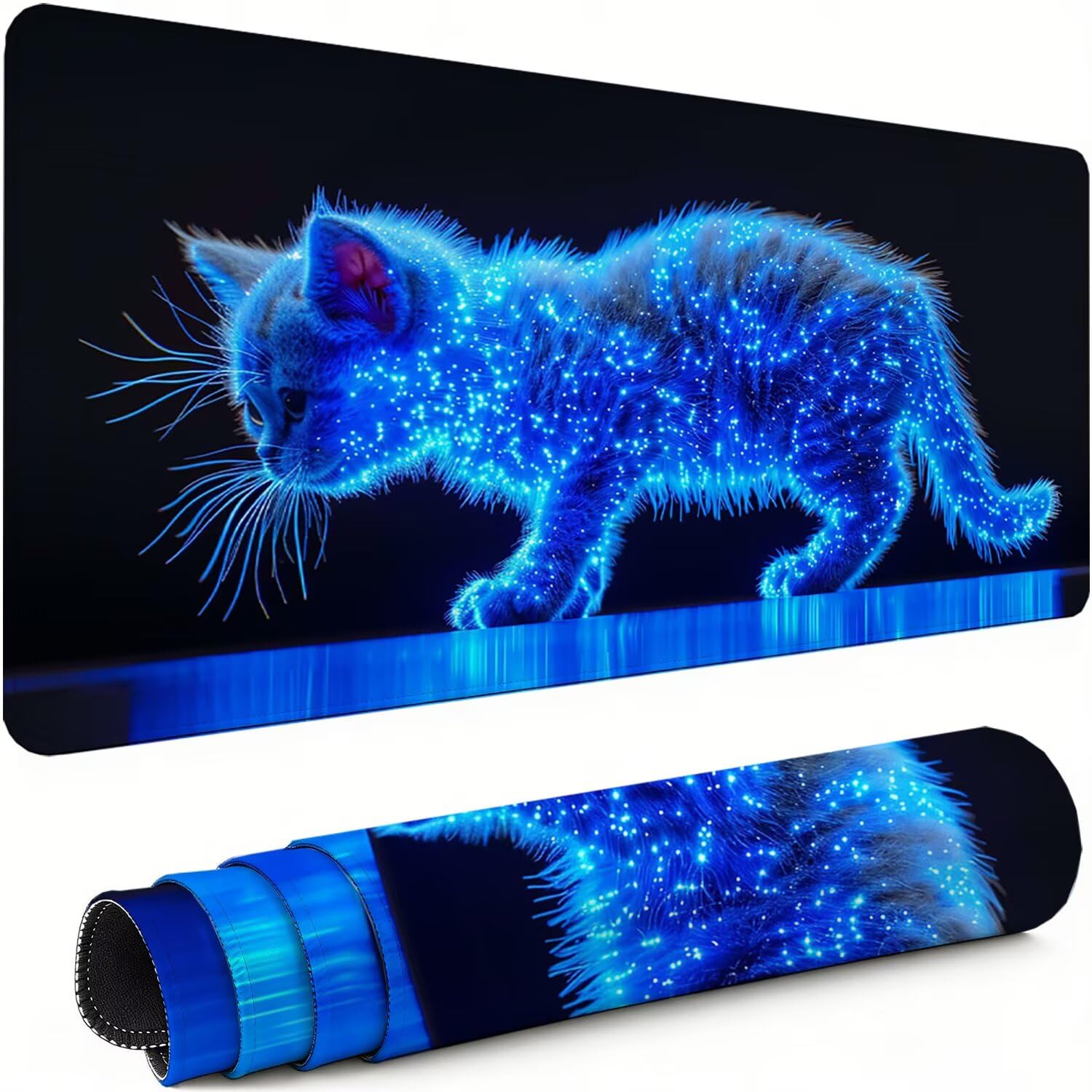 Podkładka pod mysz XXL niebieska 1200 x 600 x 3 mm antypoślizgowa gumowa podkładka pod mysz dla graczy kot dokładność kompatybilna z wszystkimi myszami, miękka powłoka wodoodporna ochrona na biurko do