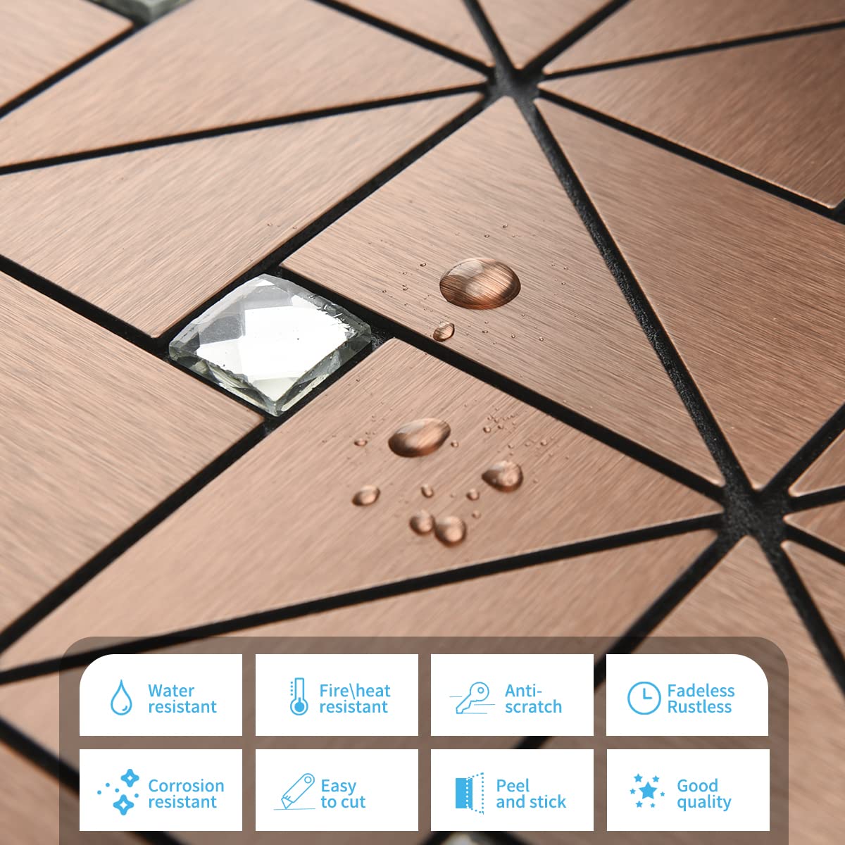 Art3d 10-Sheet Peel and Stick Backsplash Metal Mosaic Tiles for Kitchen Wall Decor, Stick on Aluminum Composite Tiles Stikers, Copper Windmill Puzzle Glass Mixed