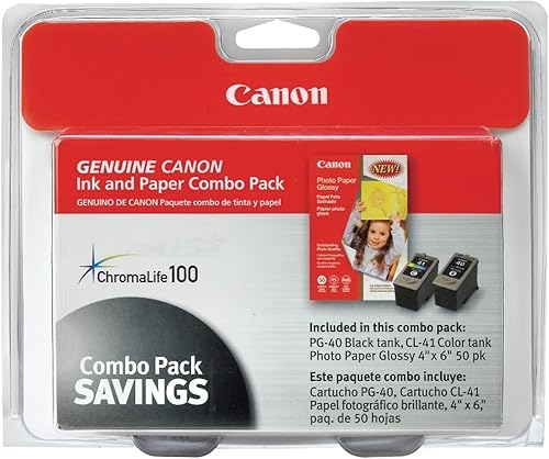 Canon PG-40CL-41 con papel fotográfico, 50 hojas compatibles con iP2600, iP1800, iP1700, iP1600, MX310 y MX300