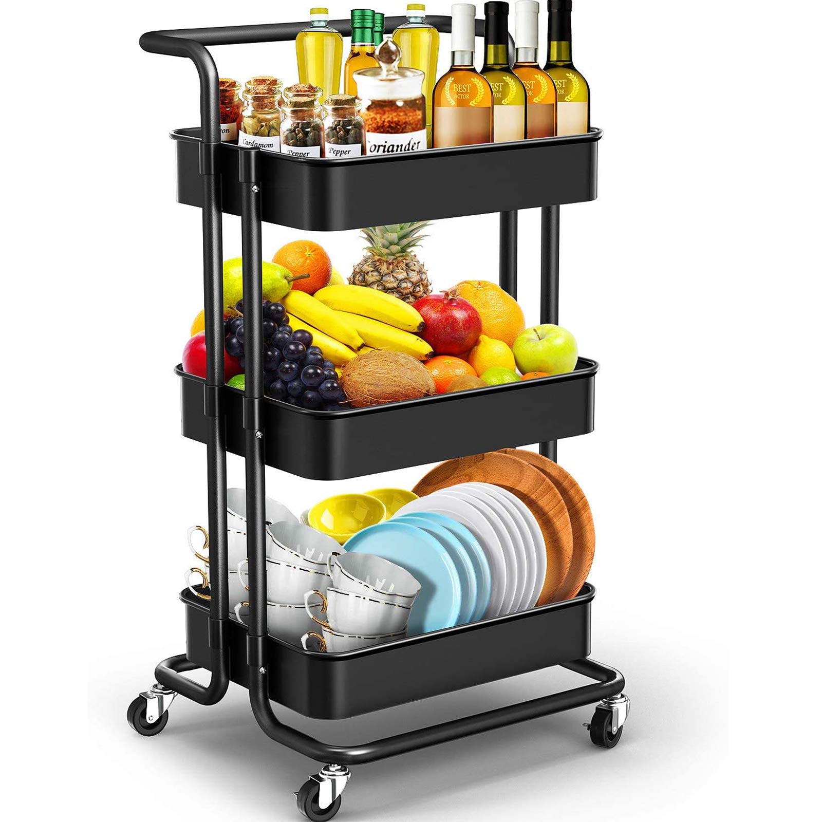 Amazon.co.jp: キッチンワゴン バスケットラック トローリー 3段