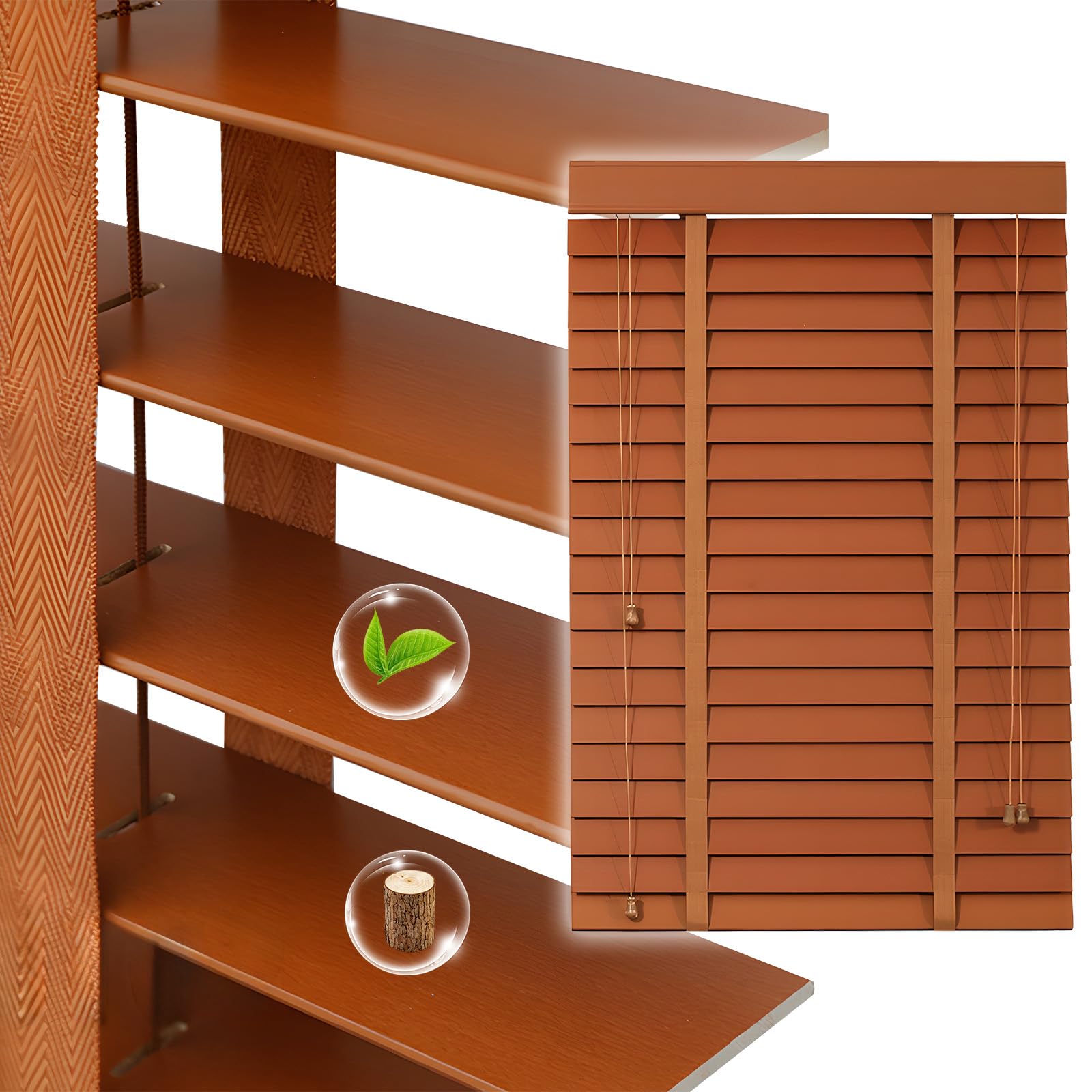 JFOZDM Custom Wooden Venetian Blinds Window, Faux Wood Venetian Blinds, Horizontal Blind, Light Control/Privacy Protect, Shutters for Inside for Bathroom, Kitchen, Bedroom, Office, Easy Fit
