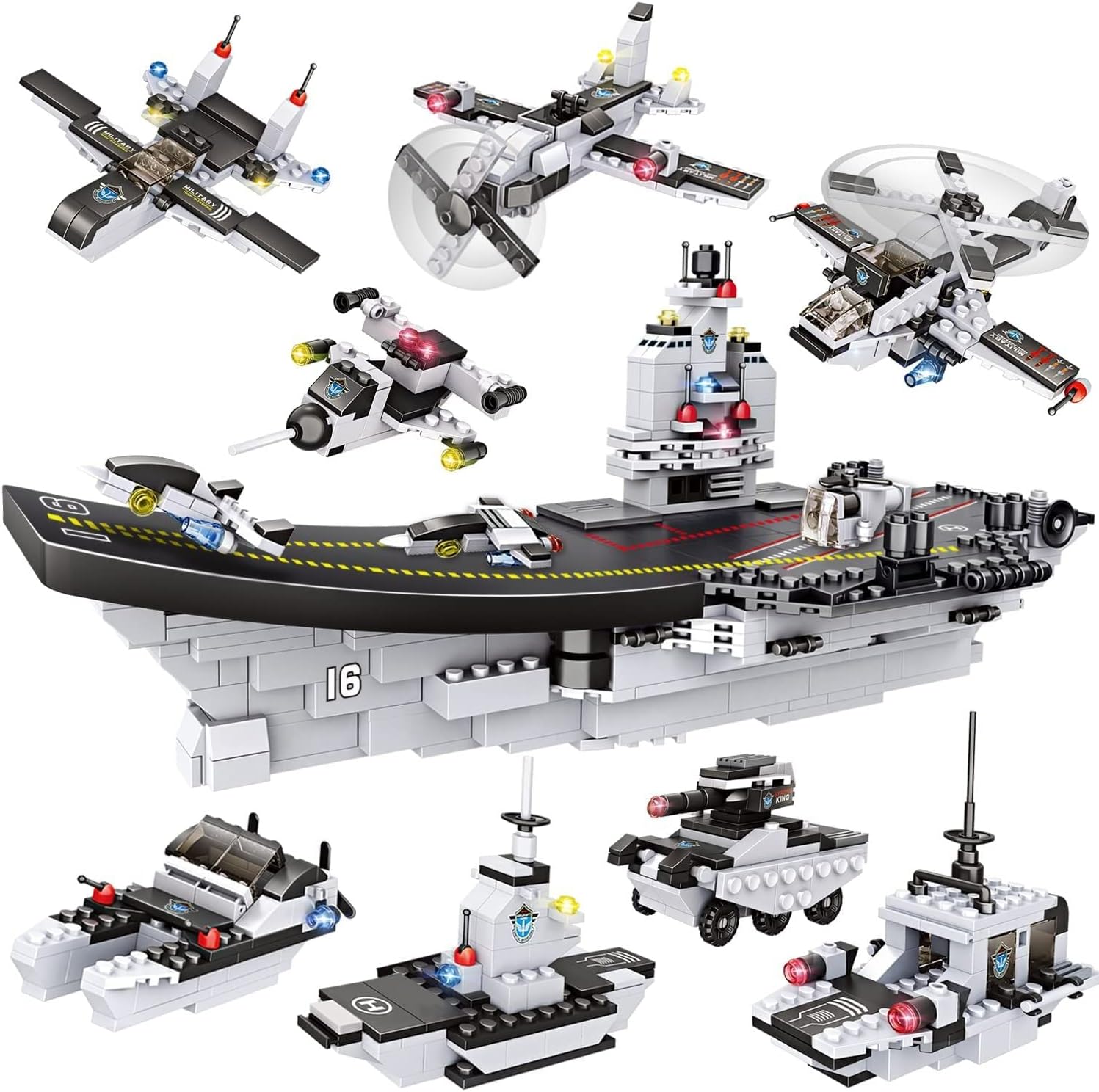 Aircraft Carrier Building Blocks Set, 751pcs Battleship Model Building Toy Kit with Army Car, Helicopter and Boat, Present Gift for Kids Boys Girls 6-12